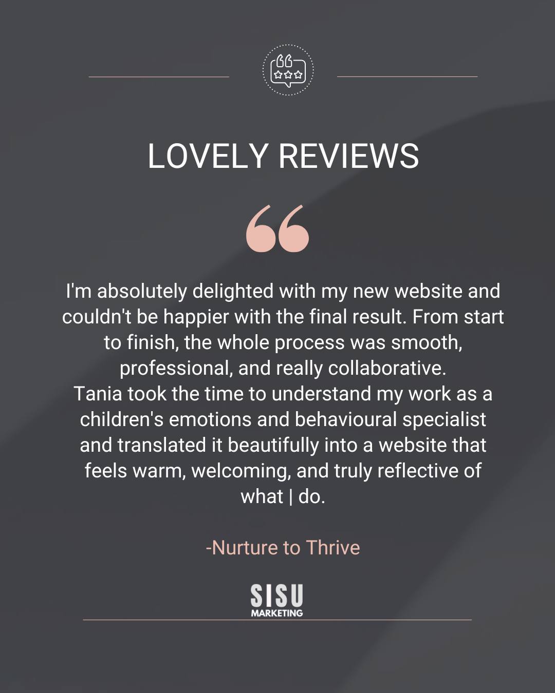 We loved working with Lisa at Nurture to Thrive to create a calm and professional website built with both parents and children in mind.
The objective was to build a site which can help navigate users to the right level of information simply with a calm and professional look and feel.
Lisa wanted to be able to manage her content herself going forward so we also provided some one-one training and a bespoke guide to her WiX website to refer to.
Thank you Nurture to Thrive for a lovely review โบ๏ธ
#websitedesign #wixwebsite #localbusiness #emotioncoaching #sisumarketing #surreymarketing