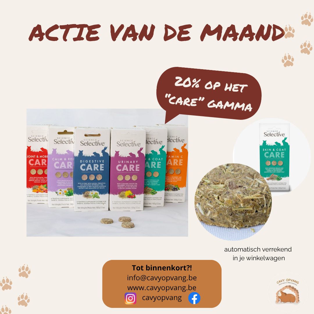 Deze maand 20% korting op de Science Selective Care snacks. 😆🐹
Er zijn verschillende soorten, afhankelijk van het supplement dat jouw cavia nodig heeft:
Urinary care = Urinewegen
Skin & Coat care = Huid- en vachtverzorging
Digestive care = Spijsvertering
Vitamin C care = vitamine C
Calm & Relax = Ontspanning en rust
Joint & Mobility care = gewrichten en mobiliteit
Meer info over elke soort kan je hier vinden 🥰:
https://www.cavyopvang.be/product-page/science-selective-care
#dierenasiel #knaagdierenasiel #asielmedewerker #caviaasiel #vakantieopvang #caviadeskundige #dierenopvang #caviahotel #caviaopvang #caviapension #dierenpension #vakantiepension #caviatrimmer #caviawebshop #knaagdierenwebshop #webshop