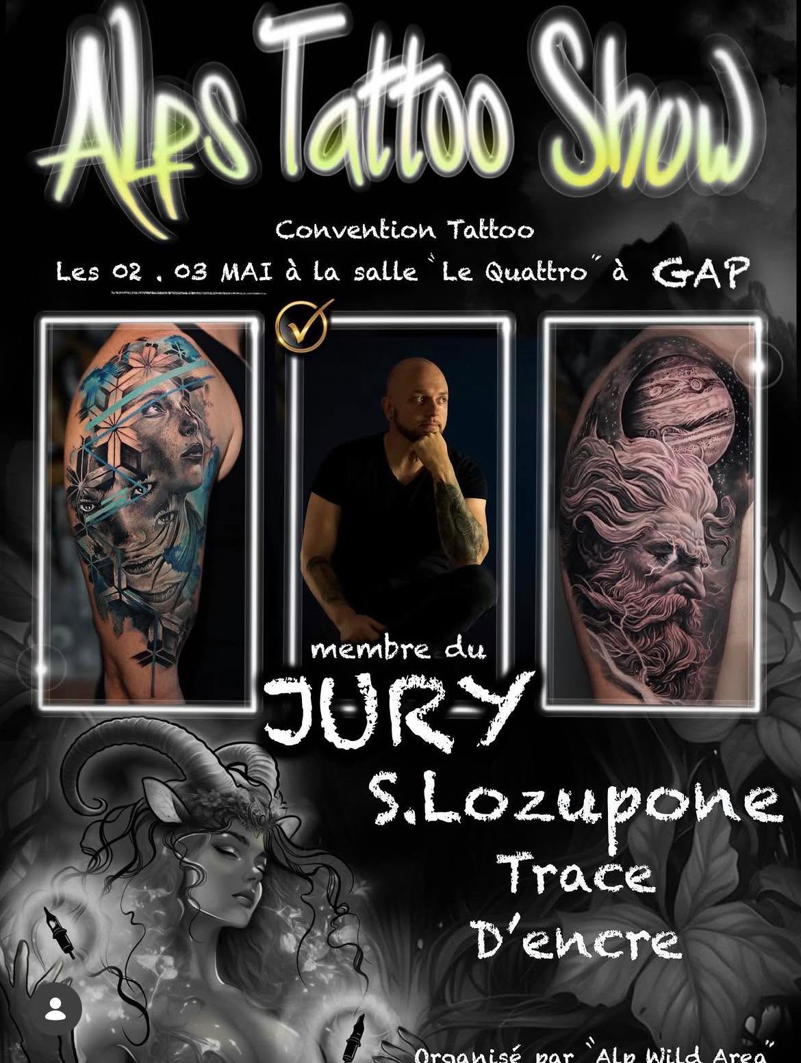 Ce sera un honneur pour moi après bientôt 14 ans dans ce métier de faire partie des membres du jury du Alps Tattoo Show.
À cette occasion, j’aurais l’occasion de montrer mon travail sur une jolie pièce dans mon style. Donc si vous êtes intéressés, je cherche un client pour faire une pièce type portrait qu’on réaliserai sur 2 grosses demi-journées.