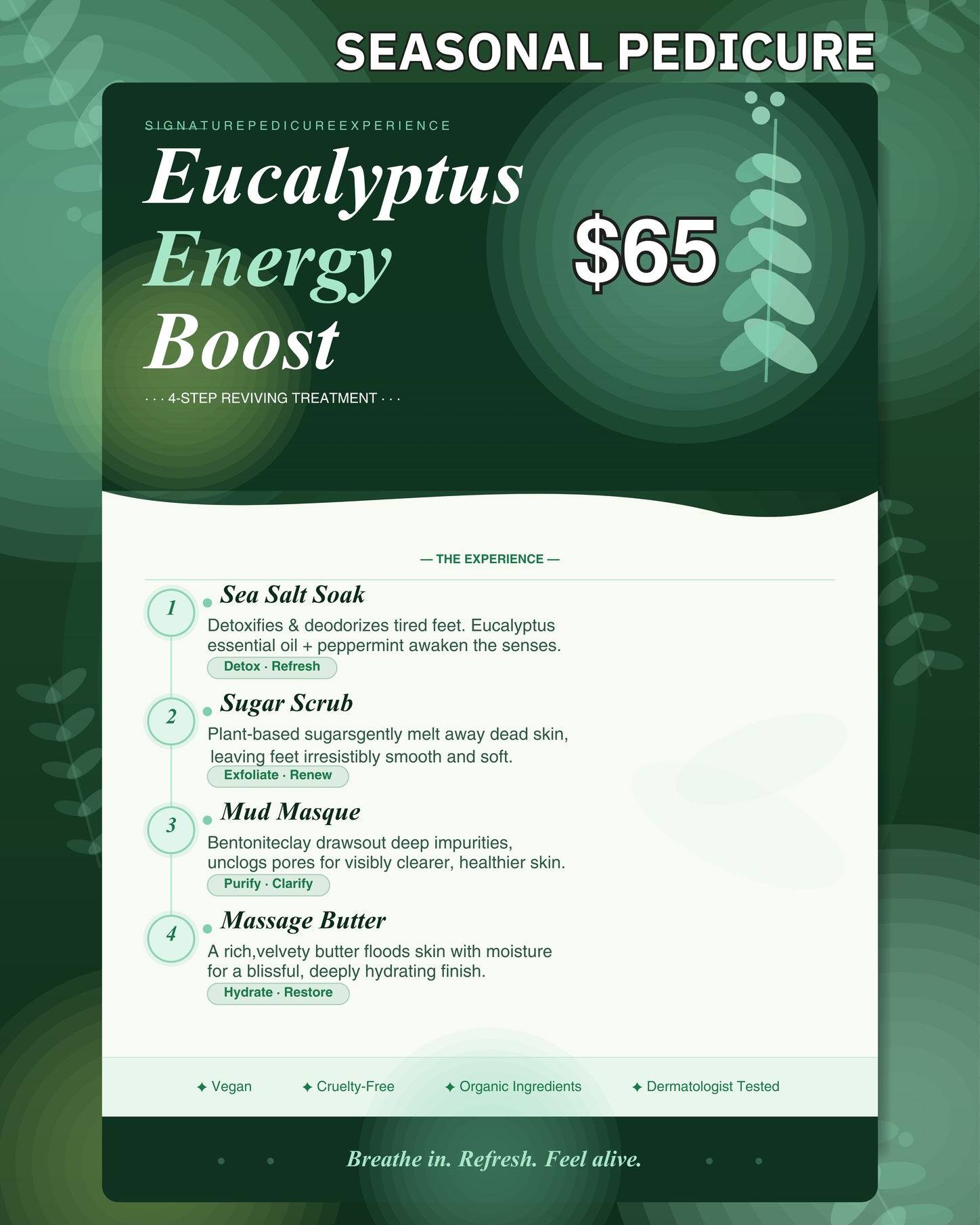 🌿 SEASONAL PEDICURE – EUCALYPTUS ENERGY BOOST 🌿
Breathe in. Refresh. Feel alive.
Treat your feet to the ultimate reviving spa experience with our Eucalyptus Energy Boost Pedicure – only $65. Designed to detox, refresh, and deeply hydrate tired feet, this seasonal treatment will leave your skin smooth, soft, and energized.
✨ Your 4-Step Reviving Experience:
1️⃣ Sea Salt Soak
Detoxifies and deodorizes tired feet while eucalyptus and peppermint awaken your senses.
2️⃣ Sugar Scrub
Plant-based exfoliation gently removes dead skin, revealing irresistibly smooth and soft feet.
3️⃣ Mud Masque
Bentonite clay draws out impurities and unclogs pores for healthier, clearer skin.
4️⃣ Massage Butter
A rich, velvety butter deeply hydrates and restores moisture for the perfect finishing touch.
💚 Vegan
💚 Cruelty-Free
💚 Organic Ingredients
💚 Dermatologist Tested
Give your feet the refresh they deserve this season.
📍 Visit us today – Walk-ins welcome!
👉Get our app to join our loyalty program and book with us anytime, anywhere!
https://apps.apple.com/us/app/blue-sky-nails-lash/id1514681074
☎️ 303-377-6968
📍Our Location is, 4260 E Alameda Ave, Glendale, CO 80246
🌐instagram.com/blueskynailslash_cherrycreek
🌐Our Website: blueskynailscherrycreek.com
#blueskynailslashcherrycreek #nailsaloncherrycreek #nailsalonnearme #nailart #beautysalonnearme #manicurepedicure #gelnailsils #eyelashesextensions