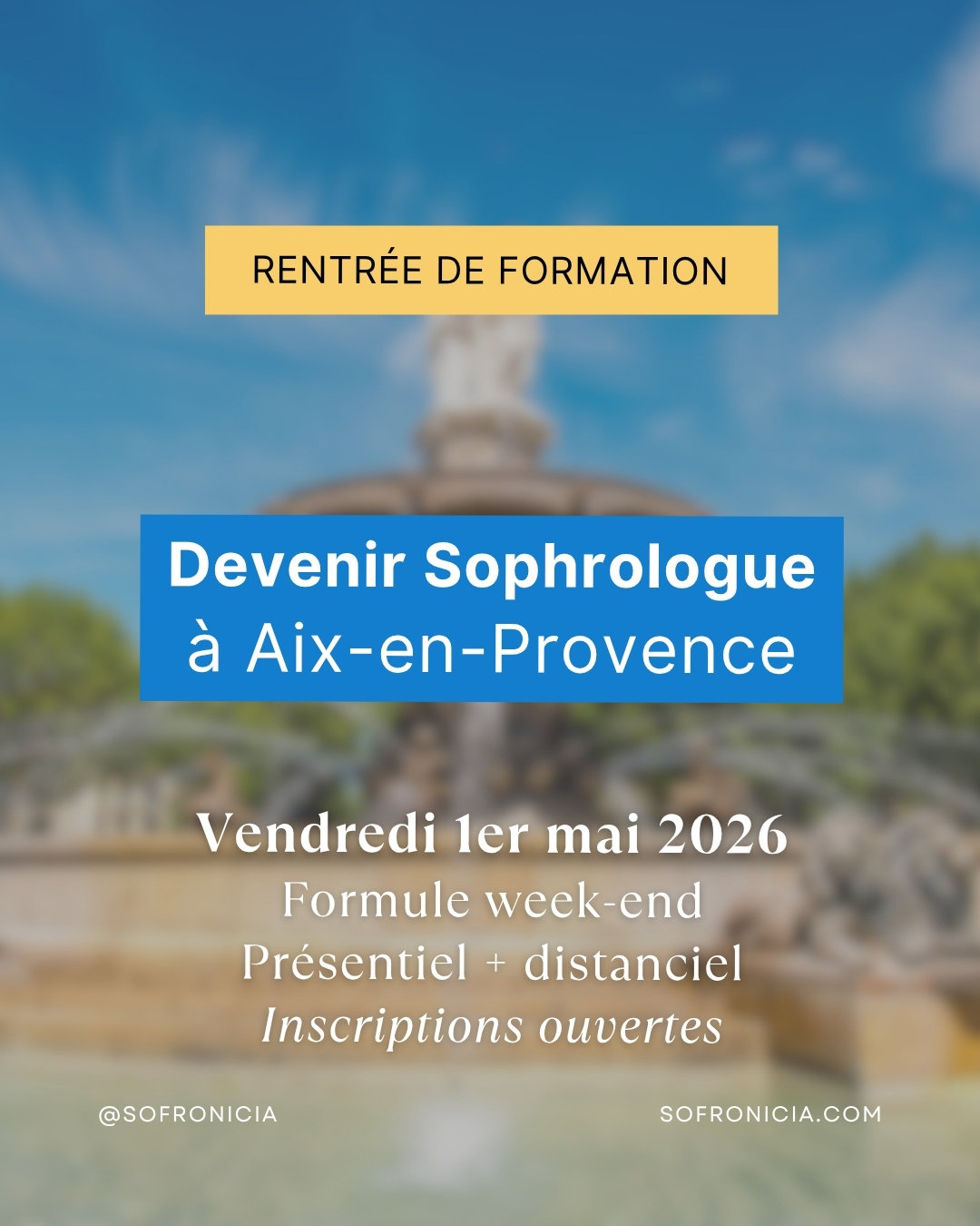 Rentrée hybride — Aix-en-Provence
Devenir sophrologue depuis Aix-en-Provence, c’est maintenant possible sans tout bouleverser.
Sofronicia propose sa formation “Devenir Sophrologue” en format hybride depuis Aix-en-Provence ; une formule qui combine des temps forts en présentiel et des enseignements en distanciel, pour une expérience complète et flexible.
🗓 Rentrée le jeudi 1er mai 2026
Des workshops en présentiel pour vivre pleinement la relation sophrologique, complétés par des sessions à distance pour approfondir les bases théoriques et scientifiques à votre rythme.
Une formation certifiante en sophrologie caycédienne, dispensée par une école qui accompagne des sophrologues depuis 10 ans.
Les inscriptions sont ouvertes, places limitées.
Toutes les infos sur sofronicia.com 🔗
#sofronicia #devenirsophrologue #formationsophrologue #sophrologieaixenprovence #reconversionprofessionnelle #bienetre #sophrologiecaycedienne #aixenprovence #formationhybride