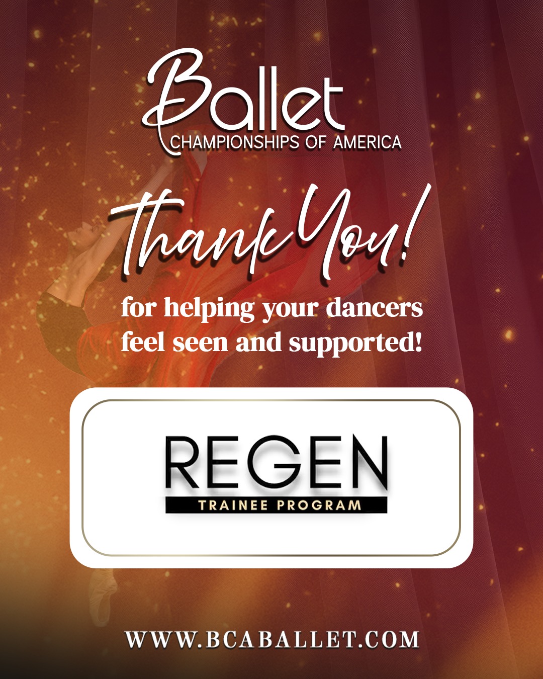 A special thank you to Regen Trainee Program @regentraineeprogram for attending Ballet Championships of America in Miami. Your dancers’ focus and dedication were inspiring to watch. We hope they felt seen and supported throughout the experience.