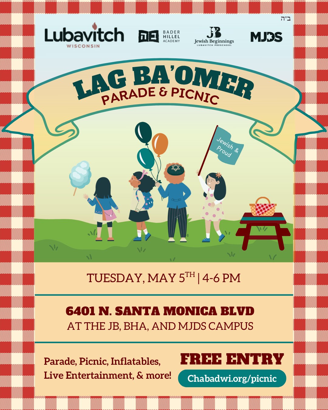 The Lag BaOmer Parade & Picnic is coming back on May 5th!
🎉 Parade
🌭 Picnic
🎈 Games & activities
🎵 Live DJ
🎭 Performances
👨👩👧👦 Fun for the whole family
AND MORE!
RSVP at the link in our bio or head to chabadwi.org/picnic
.
.
.
#LagBaomer #lagbaomer2026 #picnic #parade #jewishpride #jewishandproud #jewishjoy #jewishmilwaukee #jewishMKE #lubavitchofwi #chabadofwi #chabadlubavitch #lubavitch #chabad