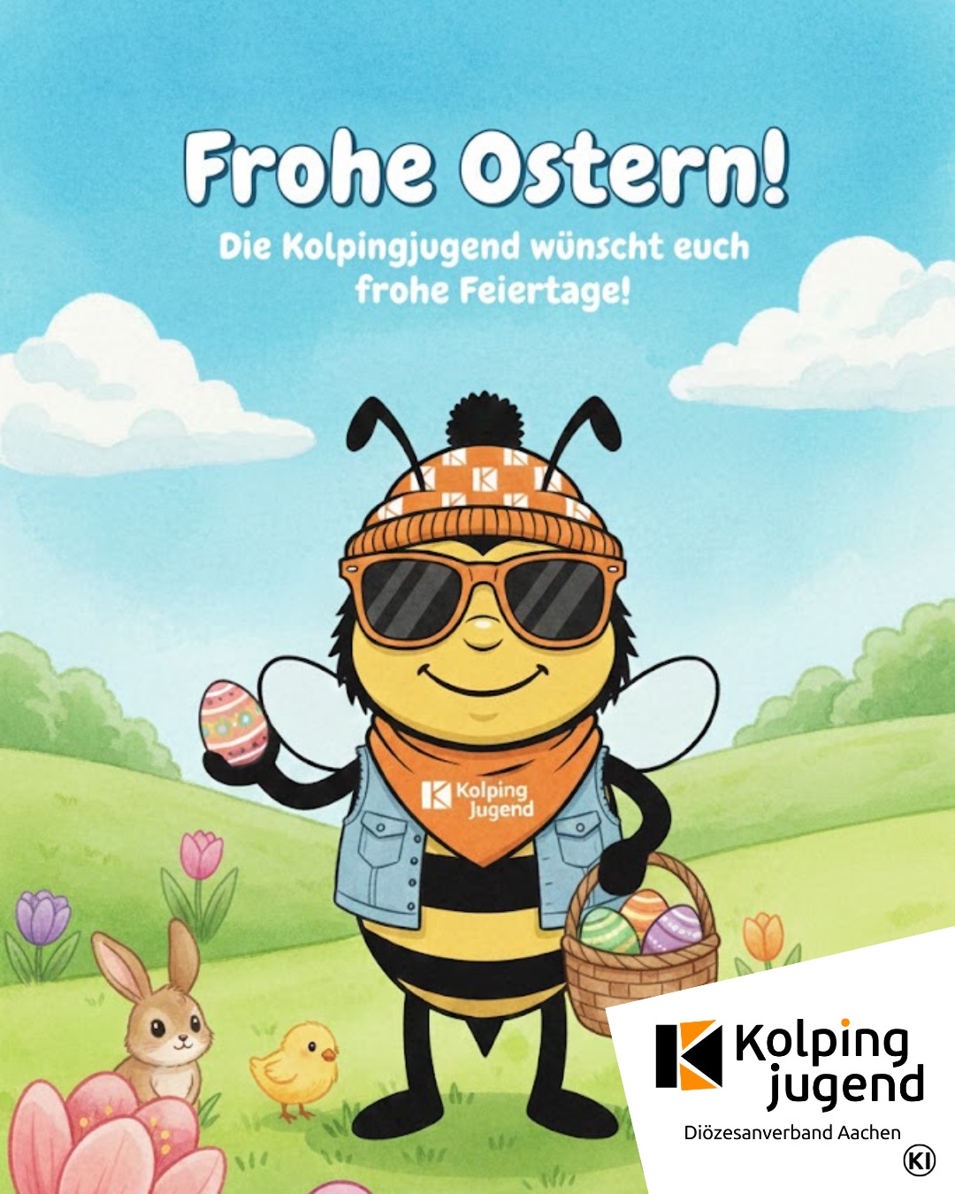 Die Kolpingjugend DV Aachen wünscht euch allen einen frohen Ostersonntag!
Das Bild wurde mit Hilfe Generativer KI entwickelt.