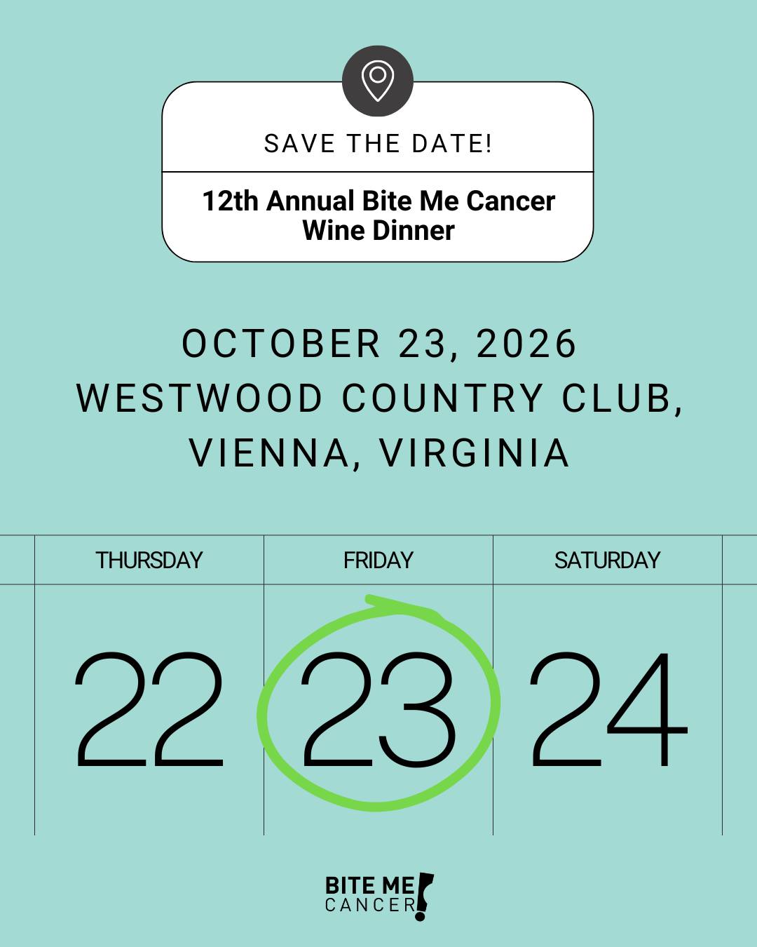 You can even purchase seats and sponsorships now at www.bitemecancer.org/events - please join us for this very special wine dinner that supports our Teen Support Programs.