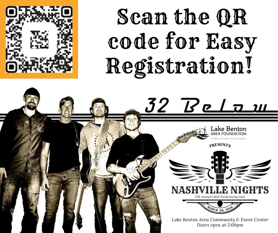 3/28/26 - 17th Annual LBAF Fundraising Gala "Nashville Nights" - Lake Benton, MN. Get your tickets! Looking forward to a rowdy time! #NashvilleNights #LastCall #GalaNight #LiveMusic #DinnerAndDancing #32below Lake Benton Area Foundation
