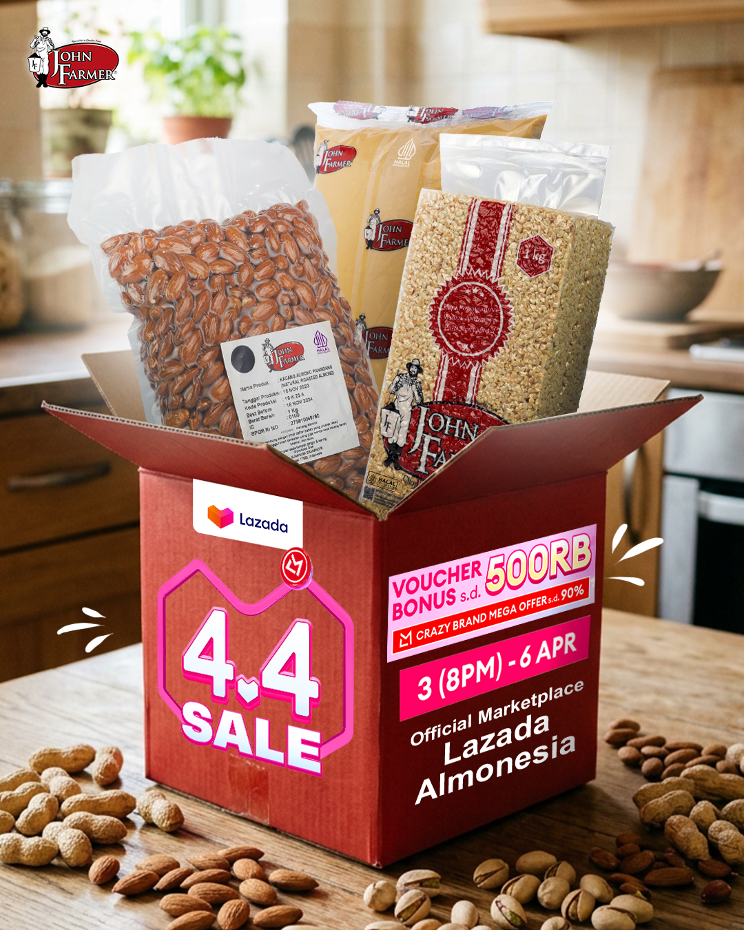 Hai Nutiez! 🎉
Kabar baik buat kita semua—Lazada 4.4 balik lagi! 🛍✨
Siap-siap ya, kamu punya kesempatan dapetin diskon + voucher bonus sampai 500RB! 😍
Catat waktunya: mulai 3 April jam 08.00 sampai 6 April 2026
Langsung serbu di Official Marketplace Lazada Almonesia dan jangan sampai kehabisan! 🚀
Siapa yang udah nunggu momen ini? 👇😏
#johnfarmer #specialistinqualitynuts #lazada #4.4