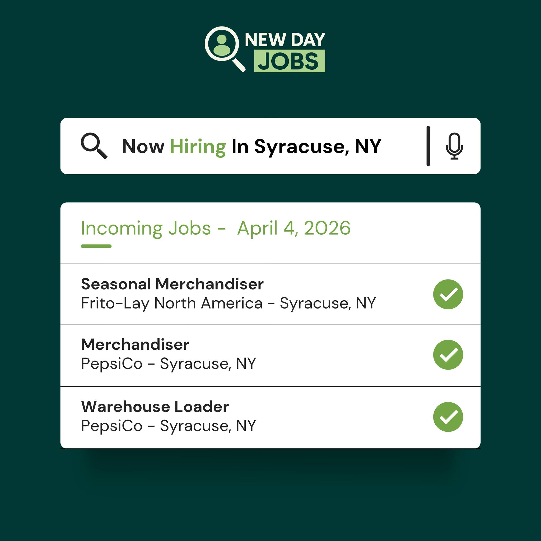 We’re proud to now support individuals navigating reentry in Syracuse, NY in finding new job opportunities.
Now hiring:
• Seasonal Merchandiser — Frito-Lay North America
• Merchandiser — PepsiCo
• Warehouse Loader — PepsiCo
Visit our website for the link to apply!
#NewDayJobs #SyracuseNYJobs #NowHiringSyracuse #SyracuseCareers #JobOpportunities #HiringNow #JobSearch #ApplyNow #CareerOpportunities #WorkInSyracuse #FairChanceHiring #SecondChanceJobs #ReentrySupport #JusticeImpacted #ReentryJobs #SecondChanceEmployment #EmploymentSupport #JobSearchHelp #CareerSupport #UpstateNYJobs #SyracuseNewYork #HiringInSyracuse #JobsNearMe #JobSeeker #ExplorePage #ForYou #SyracuseNY