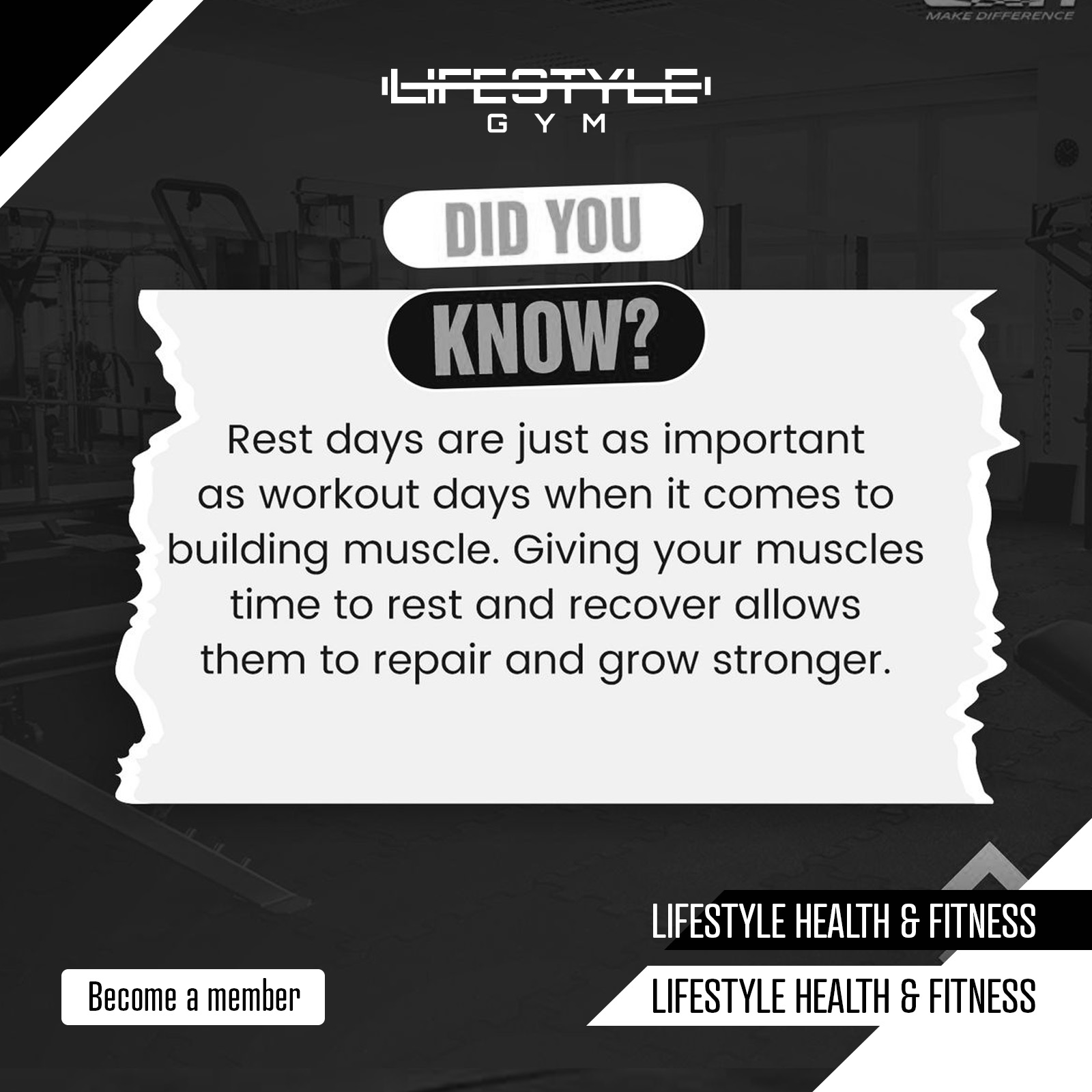 💡 Did you know?
Rest days are just as important as workout days! Your muscles need time to recover, repair, and grow stronger. Don’t skip your rest — it’s part of the progress.
Join Lifestyle Gym and train smarter, not just harder.
#LifestyleGym #FitnessFacts #RestAndRecover #TrainSmart #MuscleGrowth #HealthAndWellness #GymLife #FitnessJourney