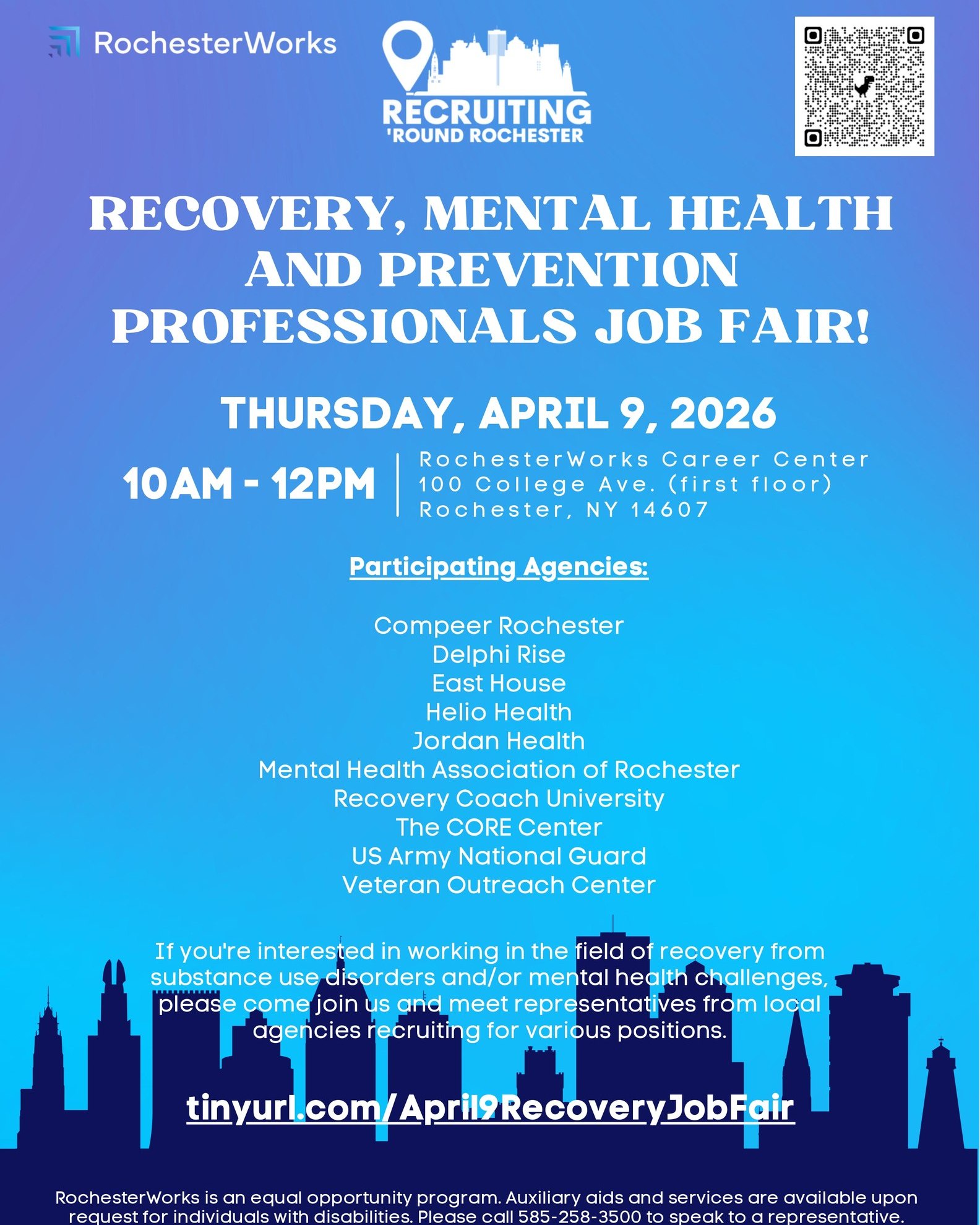 JOB FAIR happening in Rochester 👇🏽
Organizations in mental health, recovery, and prevention will be there with open roles. Bring your resume and come ready!
🗓 April 9th
⏰ 10:00 AM–12:00 PM
📍 100 College Ave (first floor), Rochester, NY 14607
Follow New Day Jobs for more opportunities!
#RochesterNY #RochesterJobs #NewDayJobs #NYStateJobs #MonroeCounty #Jobs #JobSearch #NowHiring #JobSearchTips #JobFair #CareerFair #UpstateNYJobs #NowHiringNY #JobOpportunities #CareerGrowth #FindAJob #JobSeekers #HiringNow #MentalHealthJobs #HealthcareJobs #CommunityJobs #SecondChanceHiring #Reentry #FairChance #FairChanceHiring #FairChanceEmployment