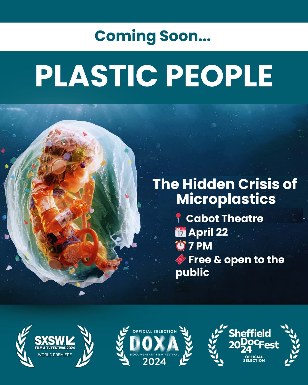 Join us on Earth Day for a free showing of Plastic People, a powerful documentary exploring the growing threat of microplastics on human health.
📅 April 22
⏰ 7 PM
📍 Cabot Theatre
#EarthDay #PlasticPollution #SeasideSustainability #Microplastics