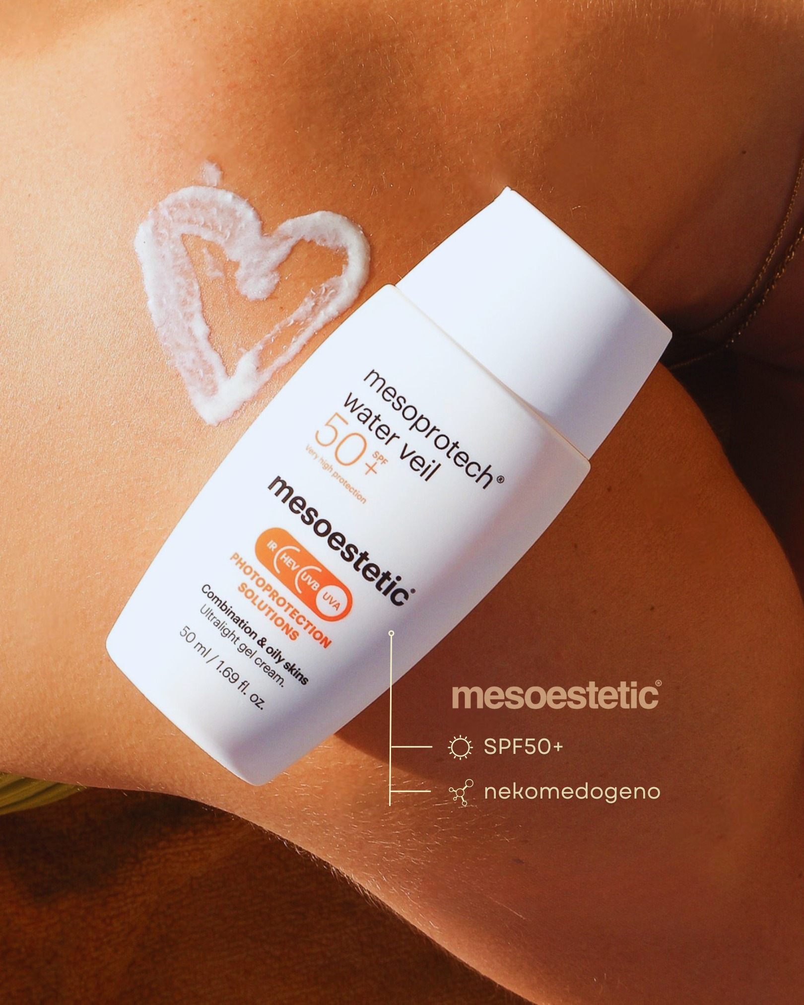 ☀️ Mesoprotech® Water Vail je lagana krema za sunčanje za lice s vrlo visokom fotozaštitom SPF 50+, posebno formulirana za masnu i mješovitu kožu.
🧴 Ultra lagana gel-kremasta tekstura pruža osjećaj svježine i hidratacije bez težine na koži. Zahvaljujući hijaluronskoj kiselini, pomaže u održavanju elastičnosti i čvrstoće kože te doprinosi smanjenju vidljivosti znakova starenja.
Dermatološki je testirana, nekomedogena i vodootporna, što je čini idealnim izborom za svakodnevnu uporabu.
🛍️ Proizvode iz Mesoprotech linije možeš naručiti u našem webshopu.