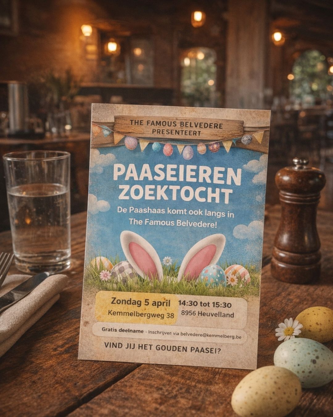 Pasen vieren doen we zoals het hoort 🐣
Met familie aan tafel, een goed glas, en… een beetje avontuur voor de kleinsten.
Op zondag 5 april organiseert The Famous Belvedere een 𝐩𝐚𝐚𝐬𝐞𝐢𝐞𝐫𝐞𝐧 𝐳𝐨𝐞𝐤𝐭𝐨𝐜𝐡𝐭 op en rond de Kemmelberg.
Vind jij het gouden paasei? 😉
🕒 14u30 – 15u30
📍 Kemmelberg
🎟️ Gratis deelname
Inschrijven via
📩 belvedere@kemmelberg.be
Kom langs, blijf hangen… en maak er een gezellige paasdag van 🤍
#thefamousbelvedere #pasen #heuvelland #gezelligheid #familietijd