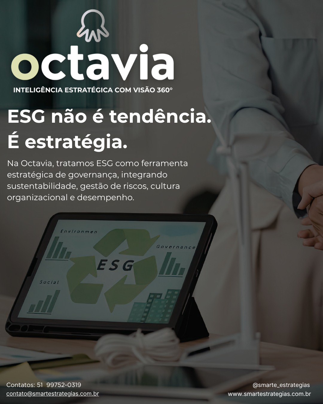 ESG não é tendência. É estratégia.
Empresas que enxergam ESG apenas como imagem ou obrigação perdem o verdadeiro valor que ele entrega.
Na Octavia, tratamos ESG como uma ferramenta estratégica de governança, conectando:
• sustentabilidade
• gestão de riscos
• cultura organizacional
• desempenho e resultados
👉 ESG bem estruturado permite:
• decisões mais conscientes
• maior transparência
• fortalecimento da reputação
• atração de investidores e parceiros
• crescimento sustentável no longo prazo
⚠️ Não se trata apenas de cumprir critérios.
Trata-se de integrar propósito, gestão e resultado.
Empresas que incorporam ESG à sua estratégia não apenas se adaptam — elas se posicionam melhor no mercado.
📩 Smarte Estratégias – Governança, Compliance e Proteção de Dados
📞 (51) 99752-0319
📧 contato@smartestrategias.com.br
📸 @smarte_estrategias
🌐 https://lnkd.in/d34MG9ff
👉 Precisa de ajuda para estruturar ESG de forma estratégica na sua empresa? Nós podemos te ajudar. Entre em contato.
@camy.sal
@marcus.vprestes