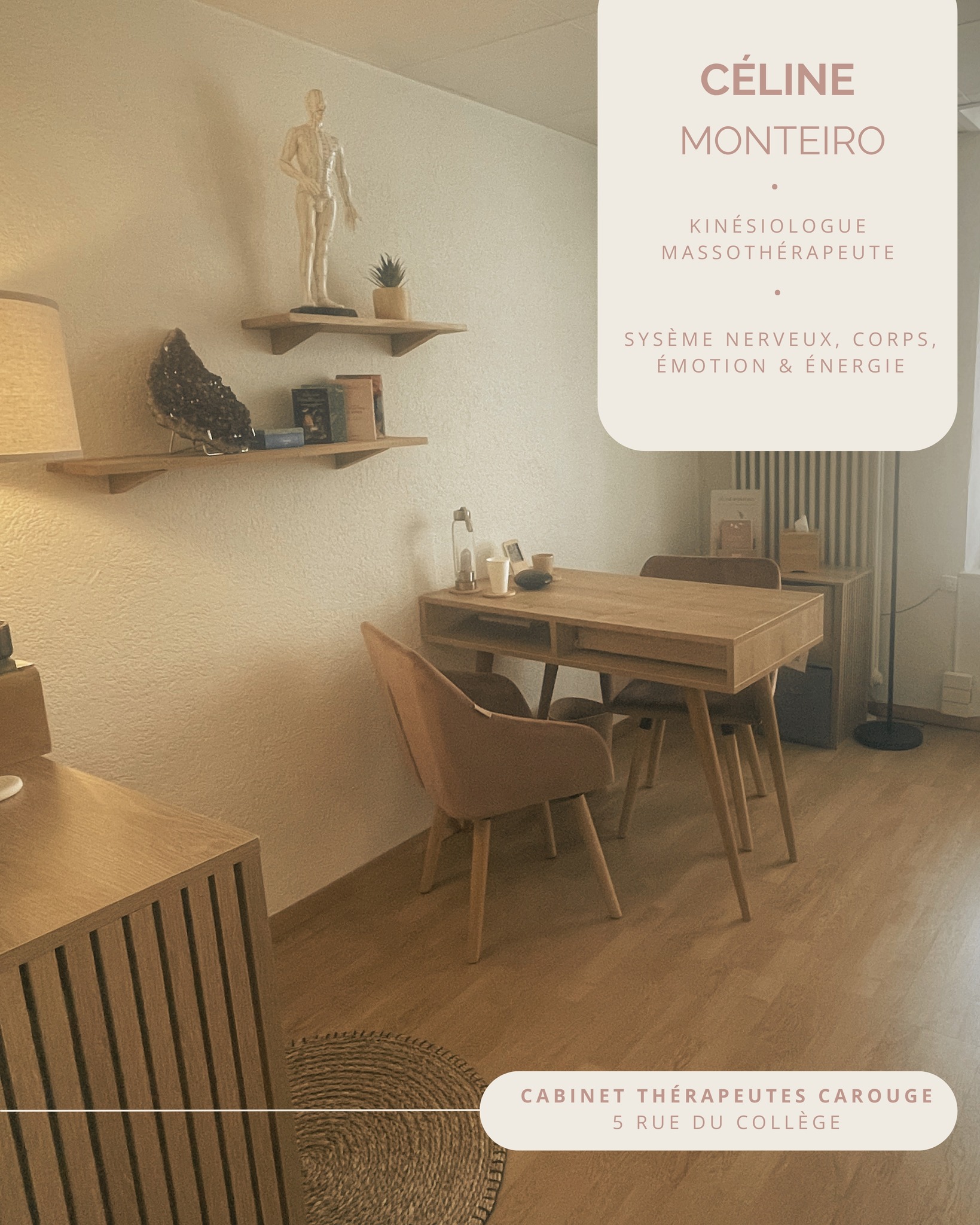 ✨ Nouveau chapitre, nouveau lieu.
Je suis heureuse d’ouvrir les portes de mon cabinet thérapeutique à Carouge.
Ici, j’accompagne chacun avec ce qui m’anime profondément :
• la kinésiologie
• le massage thérapeutique
• l’écoute fine du corps et de ses ressources
• le travail sur l’équilibre énergétique global, en harmonisant le corps dans toute sa dimension.
Ici, vous pouvez souffler.
Ici, le corps se relâche.
Ici, la respiration s'ouvre.
Merci à celles et ceux qui m’ont déjà fait confiance.
J’ai hâte de vous accueillir 🌿
_________________
🩷 Céline Monteiro, Kinésiologue, Massothérapeute
📍Cabinet Thérapeutes Carouge
📆Réservation Onedoc
ℹ www.celinetherapeute.com
📲 +41 78 305 02 98
(liens en bio)
