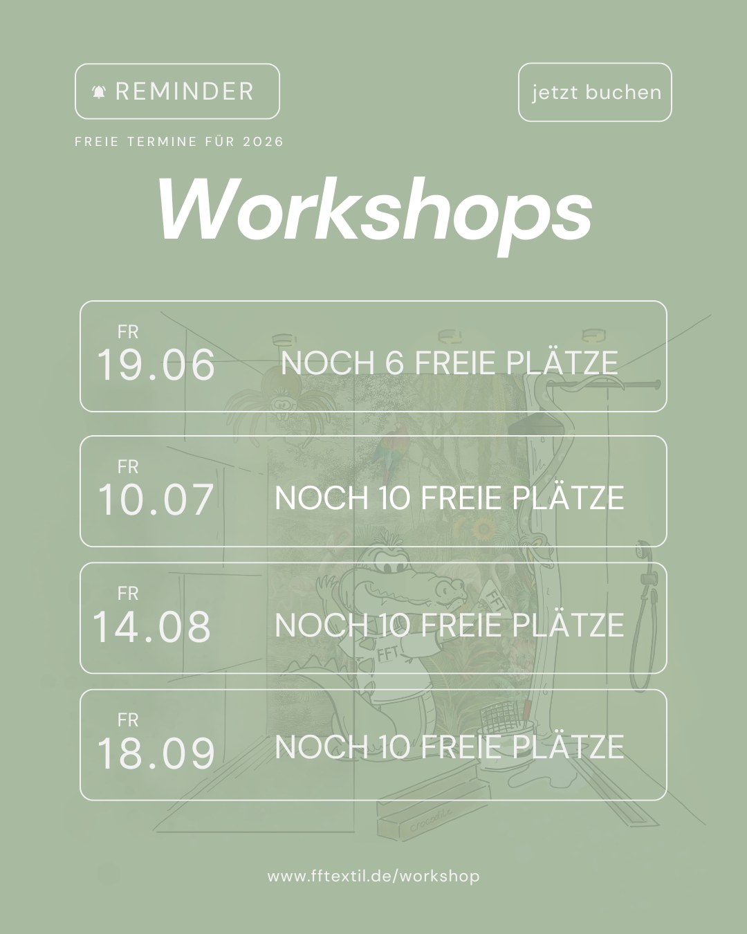 Wie schnell die Zeit vergeht… ⏳✨ Und schon stehen unsere Workshop-Termine für das 2. Halbjahr 2026 fest! 🙌
Ab sofort sind alle Termine verfügbar, sichert euch euren Platz und seid dabei 🎟️🔥 Wir freuen uns riesig darauf, euch persönlich kennenzulernen und euch alles rund um unsere Funktionsflächentextile näherzubringen, von den Basics bis zu echten Insider-Tipps 💡✨
Jetzt buchen und Teil unserer Workshops werden 🚀
#handwerk #fugenlos #malerundlackierer #tapete #fftextil #workshoptermine #neu #workshop #termine #2026 #jetztanmelden