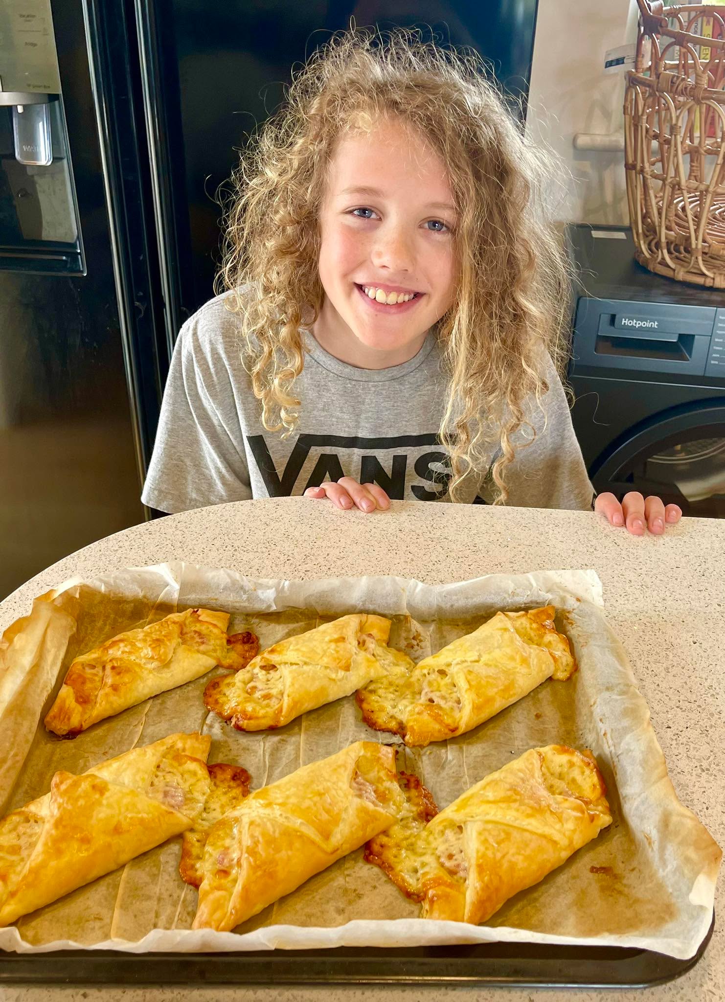 Gill & I are hanging out with our grandson. Hunter, who’s just made from scratch these delicious cheese & bacon bakes. #topchef