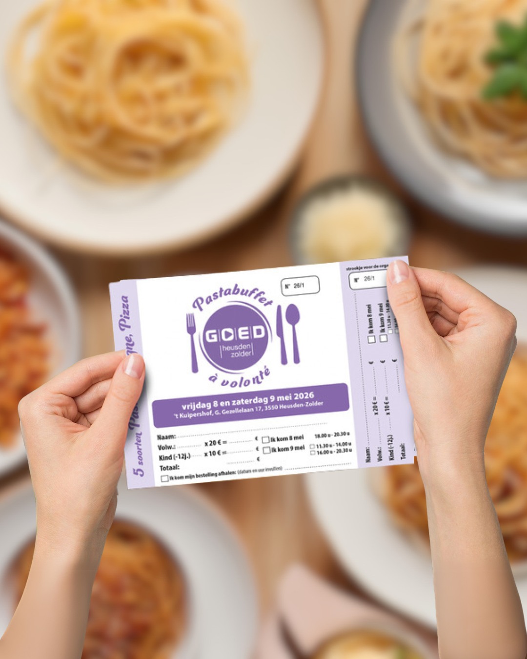 🍝 Twee avonden. Eén lange tafel. Heel veel gezelligheid.
Op 8 & 9 mei maken we er opnieuw iets van waar je eigenlijk gewoon bij wil zijn. Onbeperkt pasta, lasagne en pizza
Goede sfeer
Volle tafels
En altijd super gezellig omdat jij er bij bent.
🎟️ Tickets zijn beperkt! Dus als je erbij wil zijn: spreek iemand van het G|O|E|D-team aan en verzeker je plek
💶 Prijs:
* -12 jaar: €10
* Volwassenen: €20
Breng je vrienden mee. Of je gezin. Of gewoon jezelf.
Maar wacht niet te lang 😉
Tot aan tafel?
#pastabuffet #heusdenzolder #sameneten