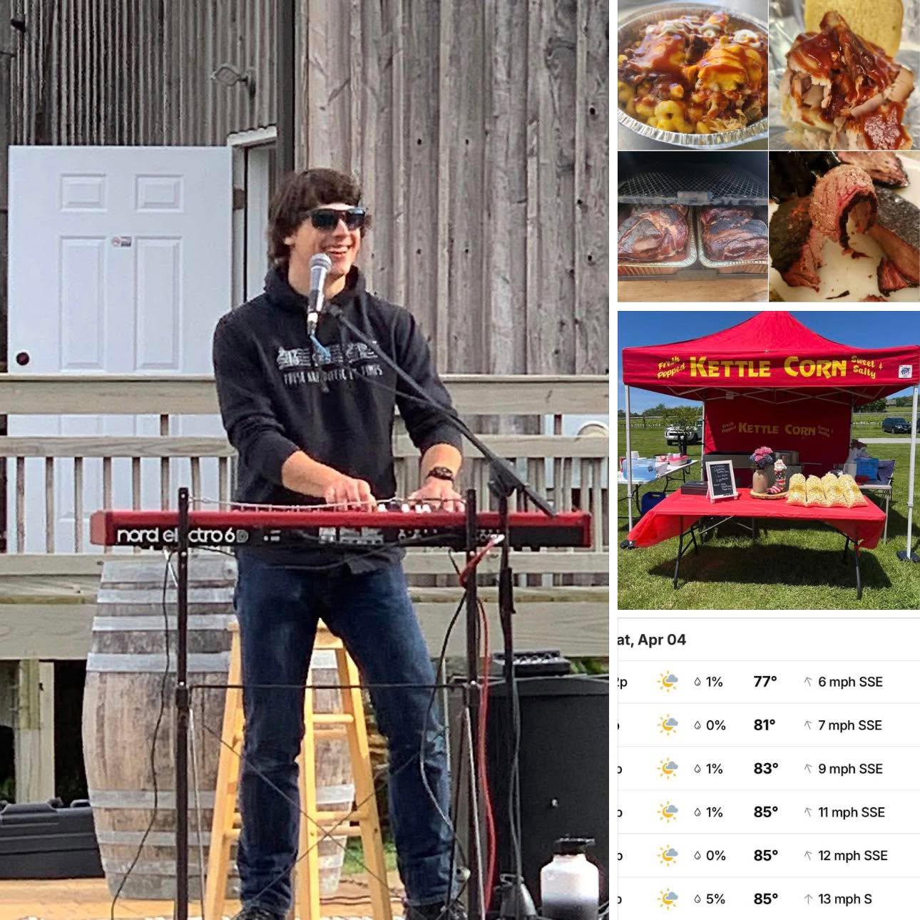 It is going to be an absolutely beautiful day at the winery today! Come join us for great wine, bbq, kettle corn and music!
Open 12-6pm
Food Trucks 1-5pm
Music 2-5pm