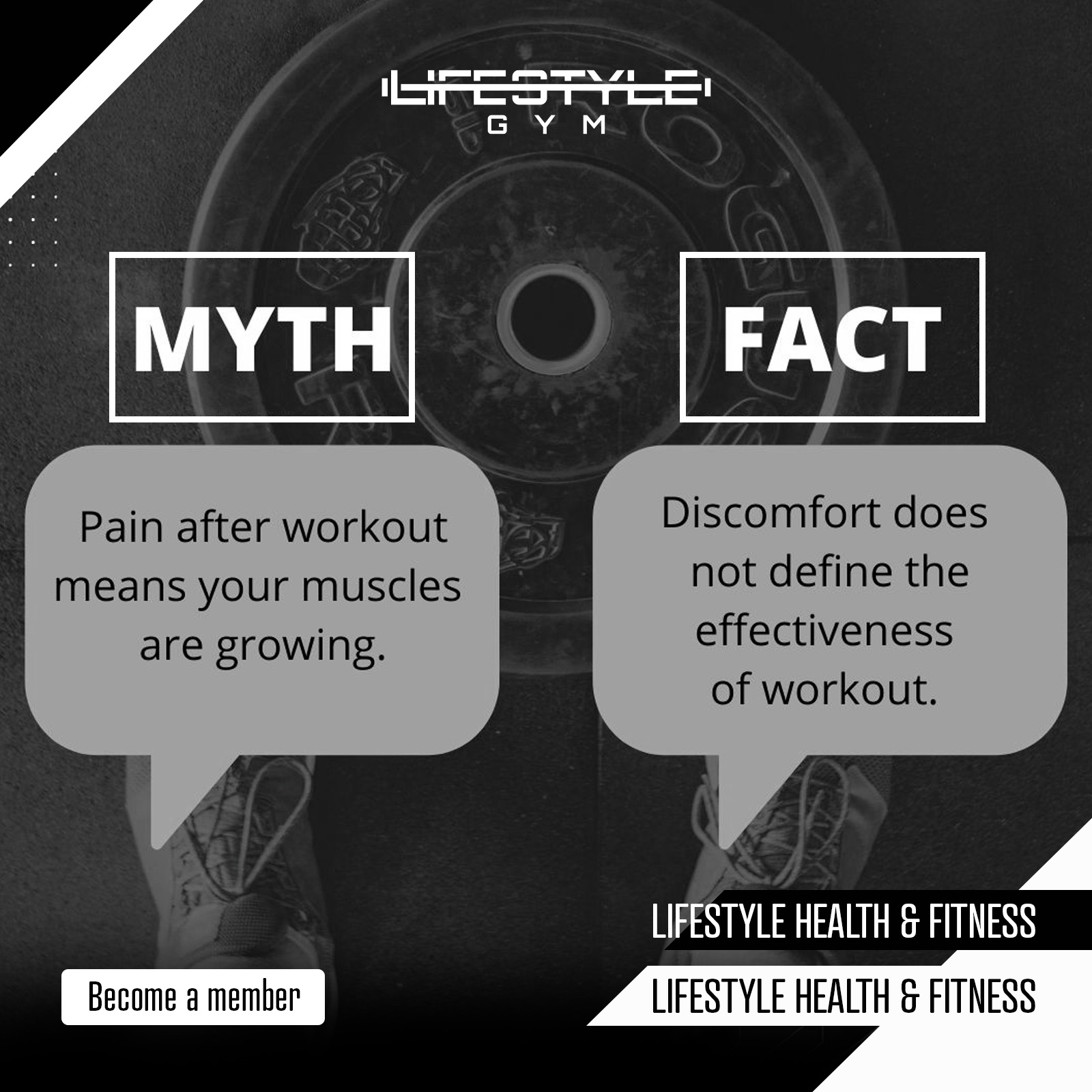 MYTH vs FACT 💭
#LifestyleGym #MythVsFact #FitnessTruths #TrainSmart #FitnessJourney #GymLife #HealthyLiving #WorkoutTips