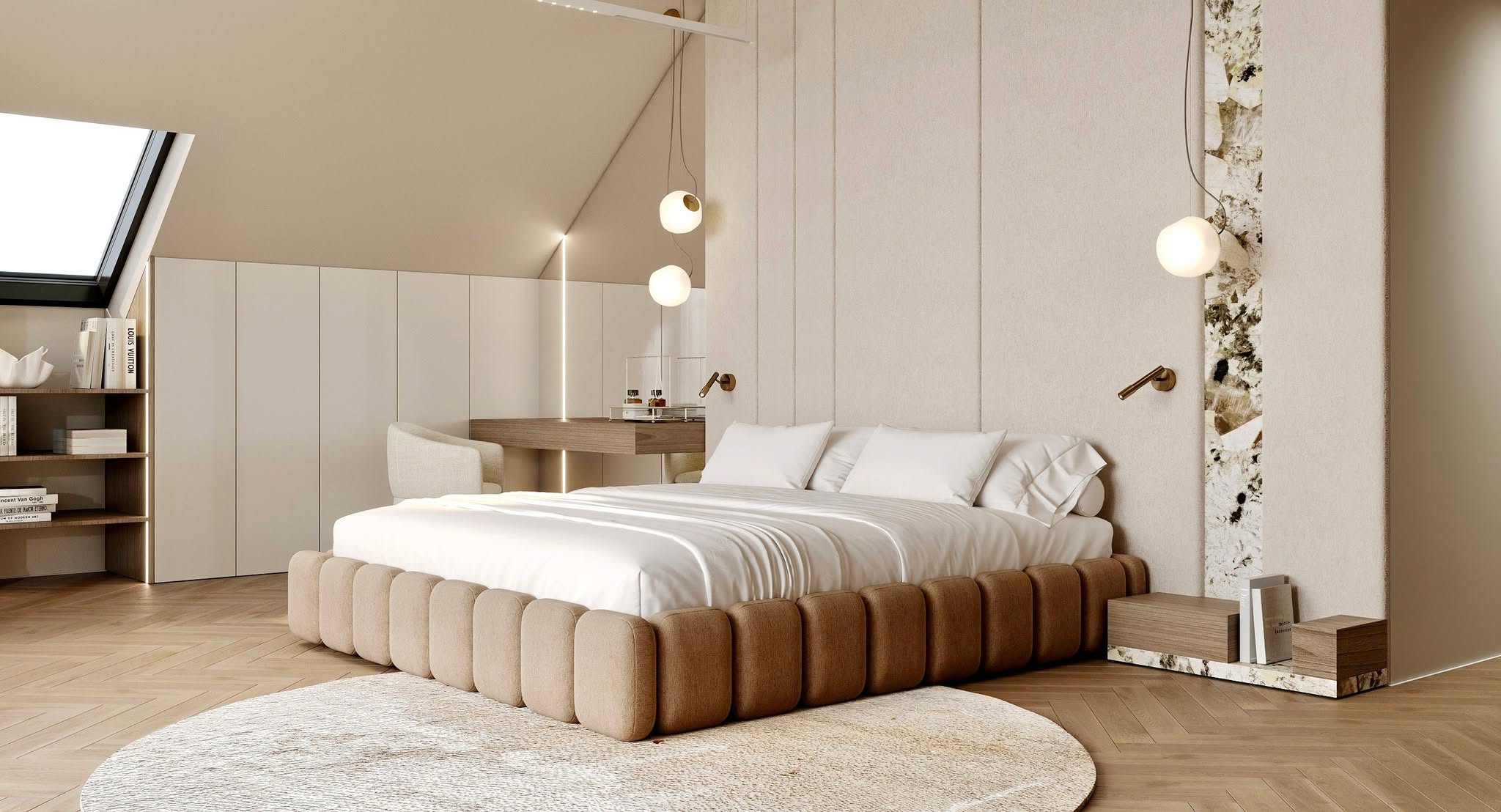 Quiet Cave to wnętrze stworzone dla tych, którzy kochają spokój zamknięty w eleganckiej formie.
Brązy, beże i ciepłe szarości budują tu atmosferę wyciszenia, bezpieczeństwa i kojącego komfortu.
To luksus, który nie krzyczy.
Luksus, który otula.
Kamień w roli wyrazistego detalu nadaje wnętrzu szlachetności, a autorskie rozwiązania Hazel sprawiają, że całość zachwyca subtelnie — bez przesytu, ale z klasą.
Właśnie takie przestrzenie kochamy tworzyć najbardziej: ciepłe, przytulne, dopracowane i ponadczasowe.
Jeśli chcesz mieszkać we wnętrzu, które każdego dnia daje Ci poczucie relaksu i piękna — napisz na priv.
Może to właśnie Twoja przestrzeń stanie się kolejnym projektem Hazel 🤎