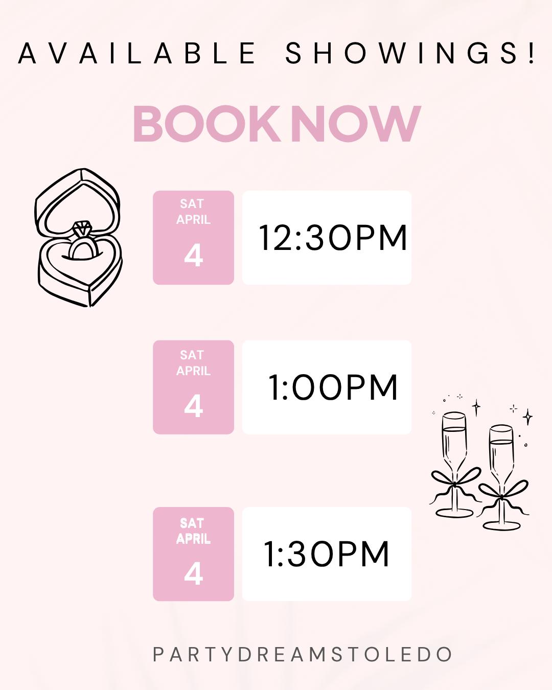 LAST CALL!
Don't forget that we have available showings this Saturday April 4th! We have a 12:30, 1:00, and 1:30 available for those who are planning a wedding, bridal showers, or more!
Click (or copy) the link to book your showing now!
https://partydreamstoledo.hbportal.co/schedule/69a735294f73d10039459fba
@partydreamstolweddings
#partydreamstoledo #WeddingDecor #showings #Źį“į“į“É“į“į“” #weddingseason