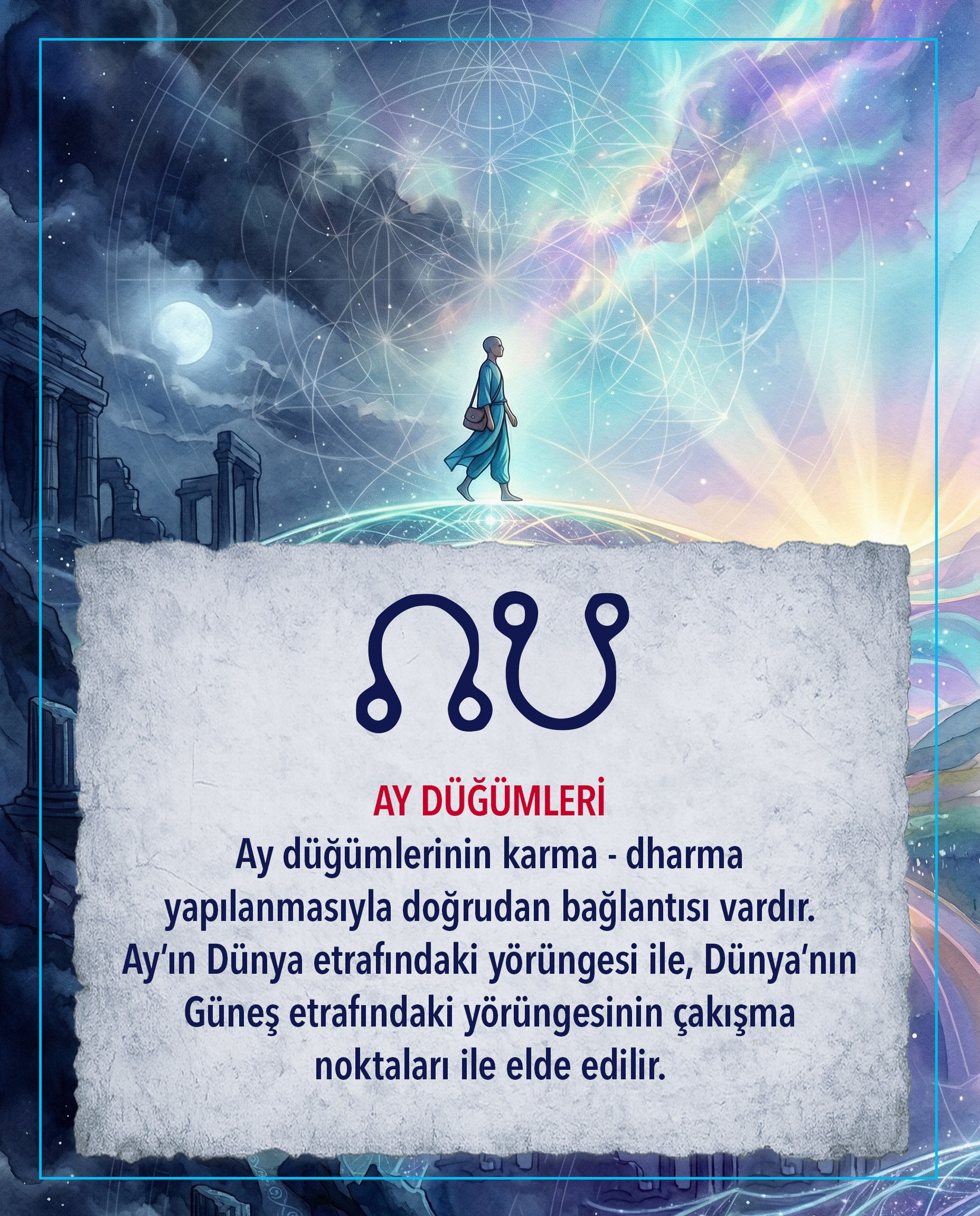 AY DÜĞÜMLERİ
Ay düğümlerinin karma - dharma yapılanmasıyla doğrudan bağlantısı vardır. Ay’ın Dünya etrafındaki yörüngesi ile, Dünya’nın Güneş etrafındaki yörüngesinin çakışma noktaları ile elde edilir.
Güneş bizim bilinçli "Ben"liğimizi aydınlatırken, Ay psikolojimizin "gece yüzünü" temsil eder. Ay, yalnızca duygular değil, çevreyle kurduğumuz ilk köprü olan "Temas Benliği" düzeyidir. Ay ile dünyayı "yoklar", sevilme ve onaylanma ihtiyacımızı dış dünyaya yansıtırız.
Ay’ın doğasında bir kutupluluk vardır; dünyayı siyah-beyaz, iyi-kötü olarak ayırmaya meyleder. Bu durum, bizi geçmişin anılarına hapseden büyük illüzyonlar yaratabilir.
Ancak Ay'ın karanlık tarafı korkulacak bir boşluk değil, keşfedilmeyi bekleyen bir "Hazine Sandığı" niteliğindedir. Ay düğümleri, ruhun "konfor hapishanesinden" çıkıp "anlam arayışına" uzandığı bir köprüdür.
Karma, etki - tepki yani eylem - sonuç yasasıdır. Güney Ay Düğümü ve yöneticisi, karmik geçmişin metabolize edilemeyen tüm duygusal kalıplarını barındırır. Güney Ay Düğümü’nün yönetici gezegenini temsil eden kişiler, harita sahibine en çok zorluk çıkaran karakterler olabilir.
Dharma, bu yaşamda üzerinde çalışılıp görev olarak yerine getirilmesi gereken konuları temsil eder. Kuzey Ay Düğümü ve yöneticisi, dharmanın nasıl ve hangi şekillerde gerçekleştirileceğini açıklar. Kuzey Ay Düğümü’nün yönetici gezegenini temsil eden kişiler, harita sahibinin gelişim yolunu kolaylaştıracak karakterler olur.
Geçmişin Tortusu (Güney Düğüm):
🔸Çok iyi bildiğimiz ama artık bizi çürüten, otomatikleşmiş yeteneklerdir.
🔸Ruhun yorulup dinlenmek istediği, ancak fazla kalırsa gelişimi durduran "Satürnyen" bir ağırlık merkezidir.
🔸"Bir erdemin kusura dönüşebileceği" yerdir. Eski başarılarımıza takılı kalmak bizi bugünden koparır.
Geleceğin Çağrısı (Kuzey Düğüm):
🔹Ruhsal genişleme ve anlam bulma (Jüpiter etkisi) için yönelmemiz gereken ufuktur.
🔹Sanılanın aksine, Kuzey Düğümü gelişimin en zor değil, "en az direnç gösterilen" ve ruhun en hızlı serpilip büyüdüğü yoludur.
🔹Bilinçli bir niyetle atılan her adımın, karakteri iyileştiren bir şifaya dönüştüğü alandır.
#doğumharitası #karmaastroloji #burçyorumu #astroloji #astrolojidanışmanlığı