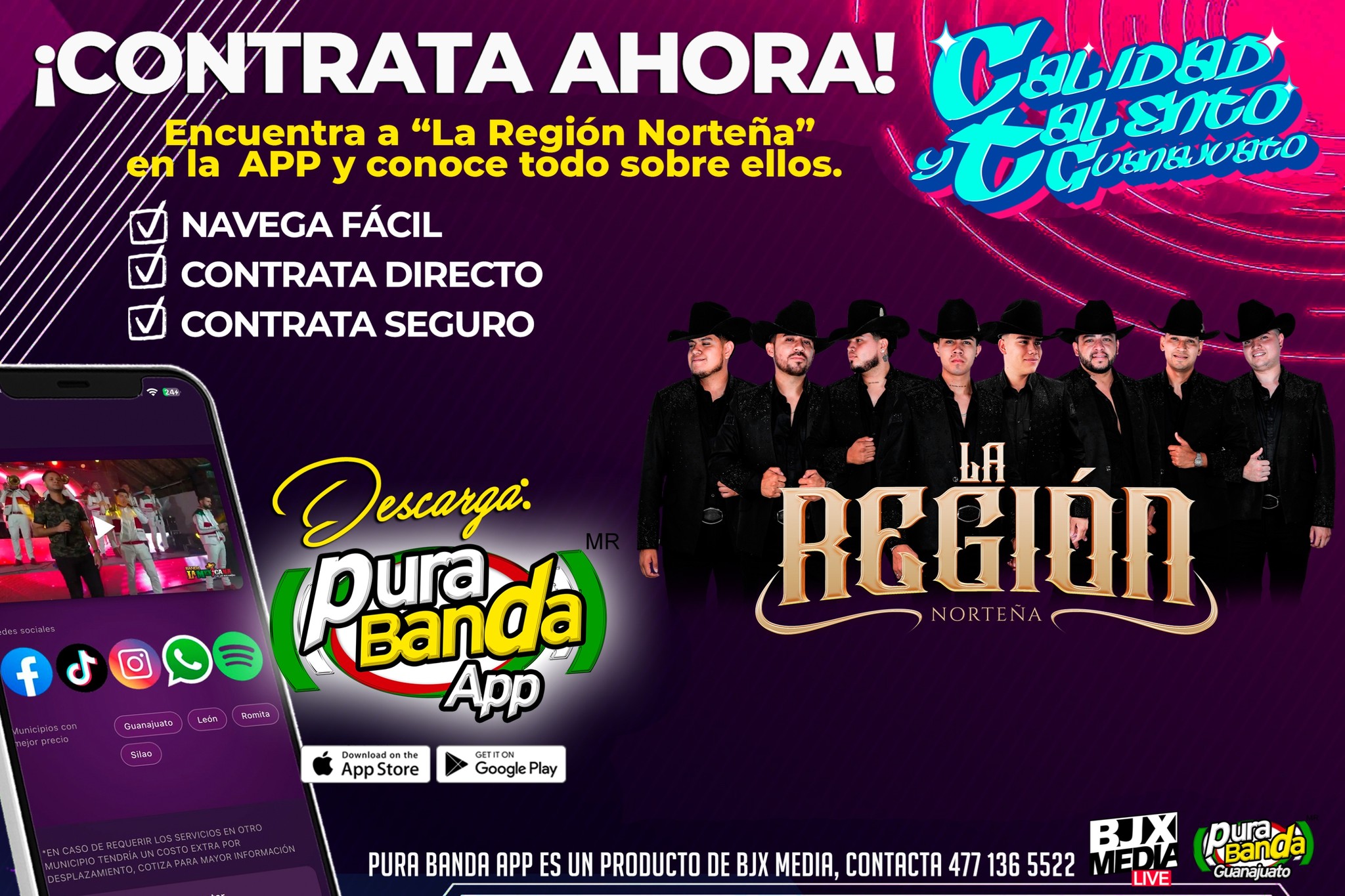 ¡La fiesta empieza desde tu celular! 🎶🔥
Contrata de forma fácil, directa y segura 📲
Encuéntralos en Pura Banda App, conoce todo sobre ellos y asegura el mejor ambiente para tu evento.
Disponible en App Store y Google Play https://www.purabandamx.com/elenco 🎺💃🕺