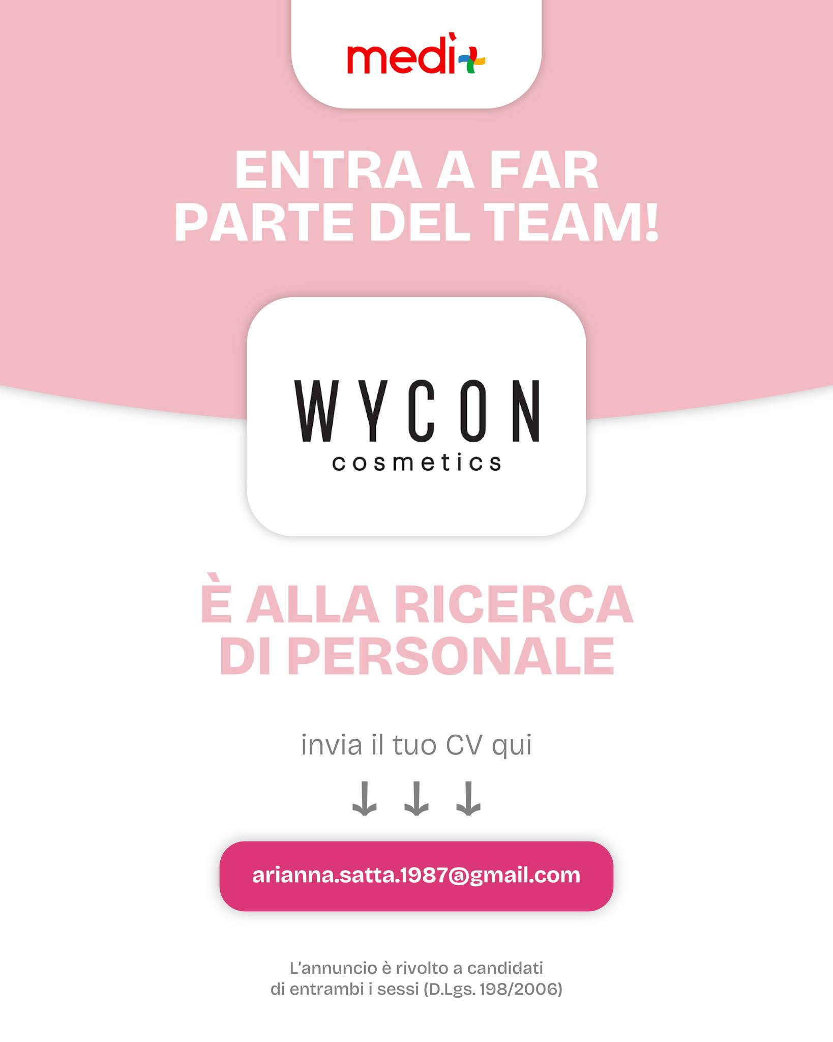 Entra a far parte del team #wyconcosmetics 🌸
Contattaci alla mail sopraindicata con il tuo CV !