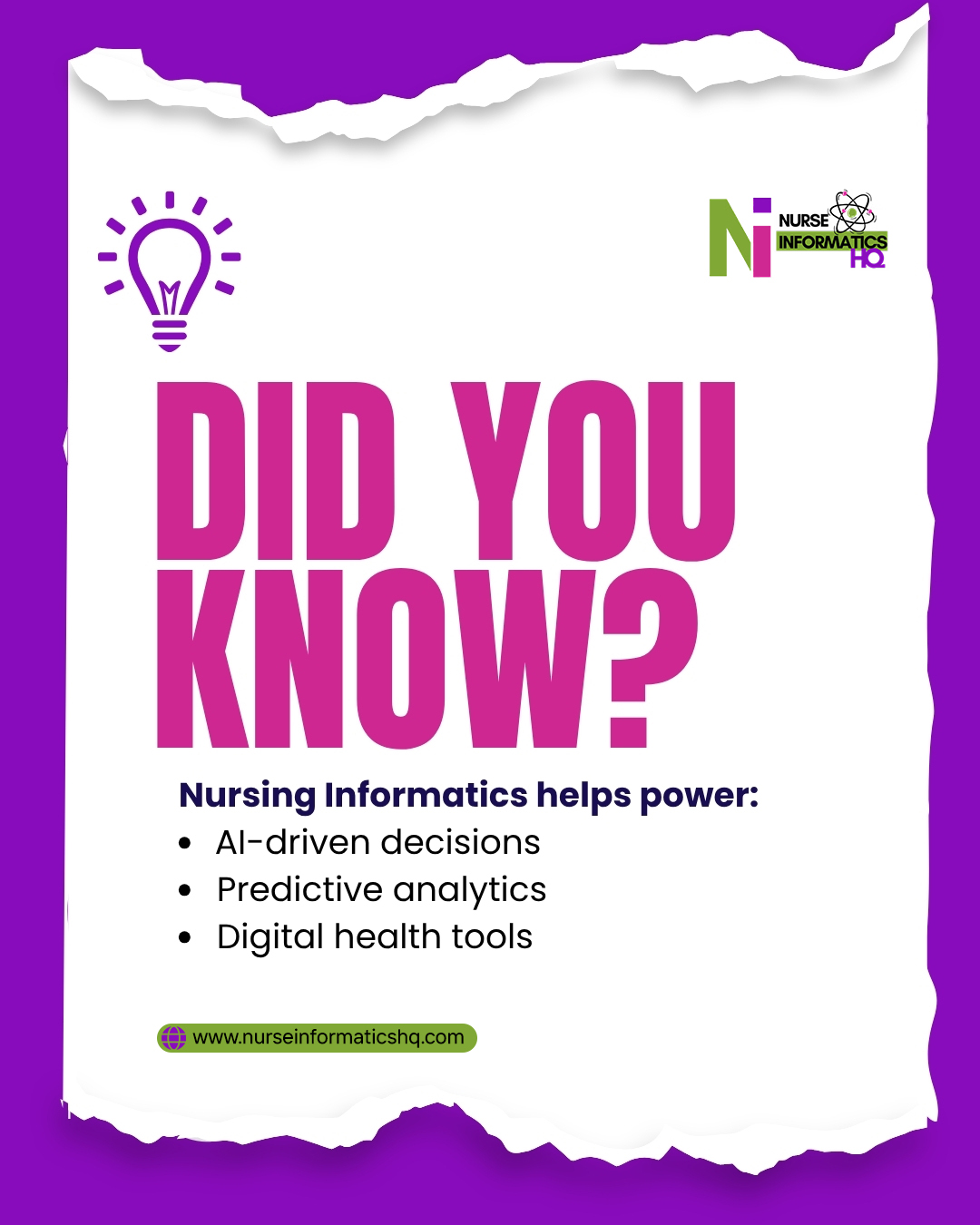 Did You Know? 💡💻
Nursing Informatics is transforming healthcare behind the scenes—powering smarter, faster, and more accurate care.
It plays a key role in:
🔹 AI-driven decisions
🔹 Predictive analytics
🔹 Digital health tools
Be part of the future where technology meets patient care.
👉 Learn more: www.nurseinformaticshq.com
#NursingInformatics #HealthTech #FutureOfHealthcare #DigitalHealth #AIinHealthcare #NurseLeaders #HealthcareInnovation #ClinicalInformatics #SmartHealthcare #TechInNursing