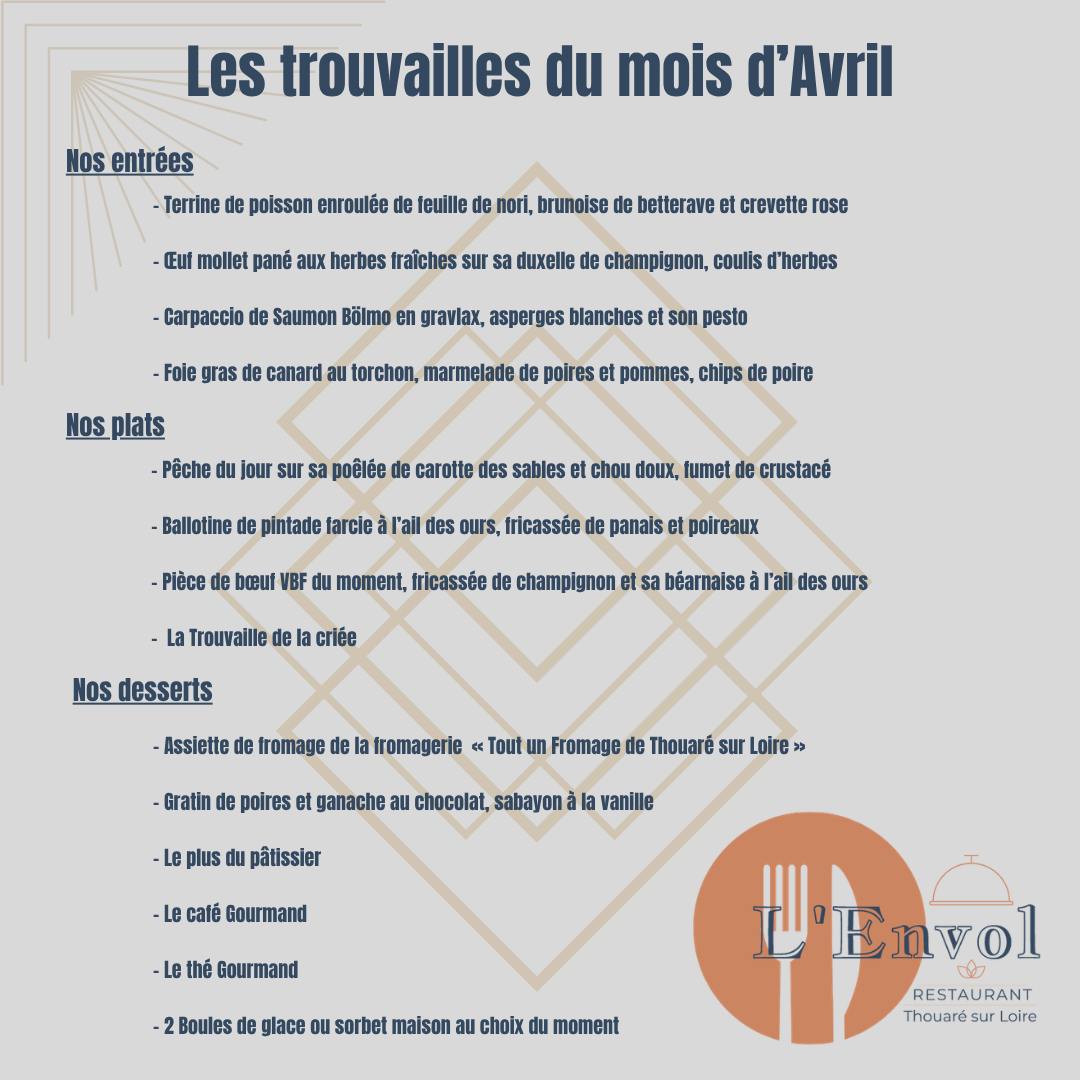 🌿 Les Trouvailles du Mois d’Avril 🌿
Servi uniquement le midi, du mardi au vendredi (hors jours fériés), laissez-vous guider par une cuisine inspirée.
Formules :
• Entrée – Plat – Dessert : 27€
• Entrée – Plat ou Plat – Dessert : 22€
Une parenthèse élégante, entre équilibre, fraîcheur et créativité.
Nous aurons le plaisir de vous accueillir pour célébrer ensemble les premières notes gourmandes du printemps.
#LesTrouvaillesDuMois #CuisineDeSaison #PrintempsGourmand #DéjeunerÉlégant #SaveursCréatives #FraîcheurDuJour #FormulesMidi #Gastronomie #InspirationCulinaire #ParenthèseGourmande 🌱🍽️