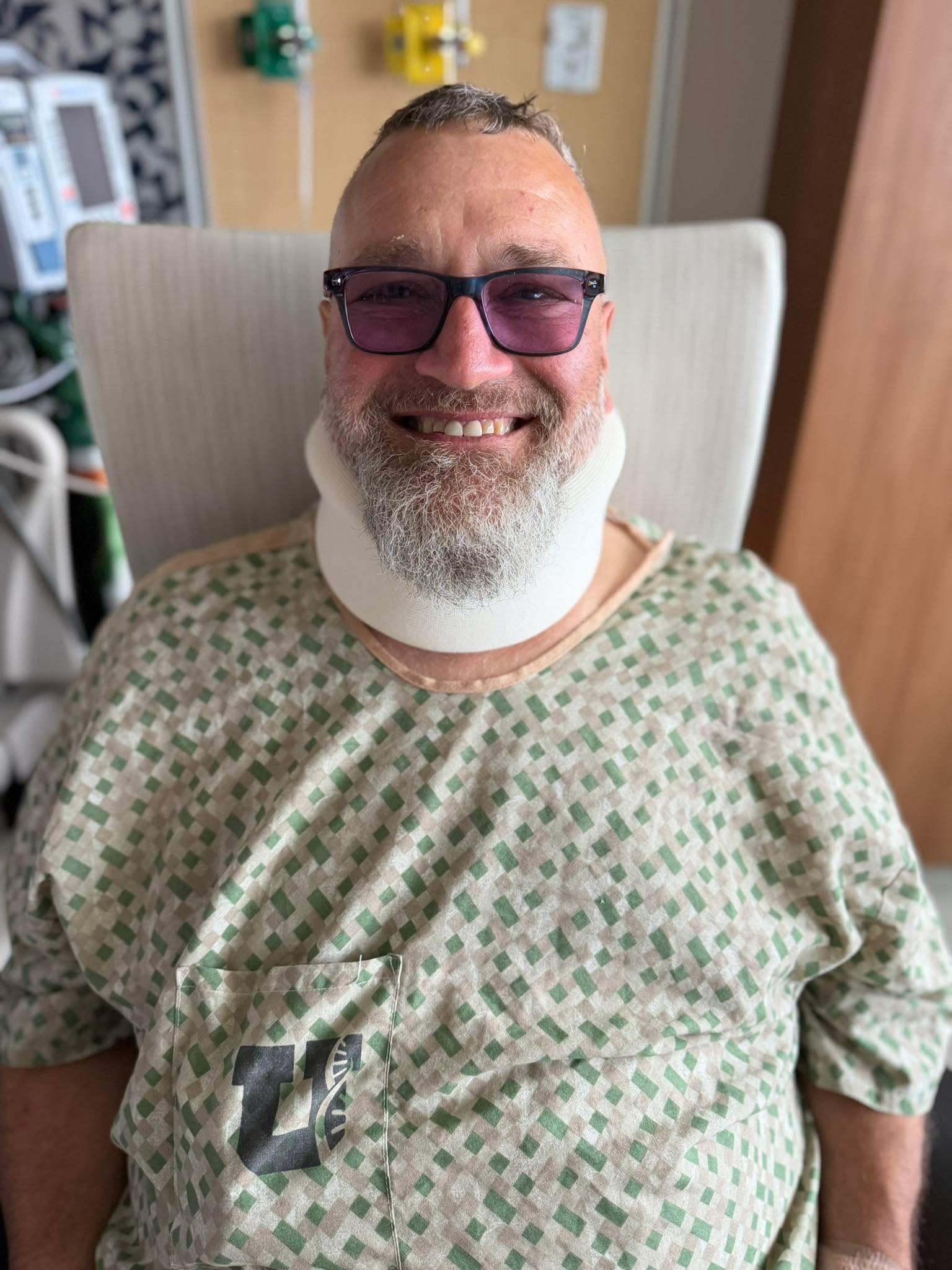 Thank you everyone for the kind words and prayers you have sent my way for the last few weeks. Iām in my hospital bed this morning feeling actually euphoric! And I donāt think itās the pain meds talking, although they might be working so well I donāt know theyāre working so wellš.
Why Iām so happy is because this cervical spine surgery seems to have been a success! For about 6 months Iāve been losing significant strength in my arm, to the point where I was unable to open a ziplock bag or button my shirt. After surgery the muscle group that is in charge there is no longer tingling and painful. I canāt open a ziplock yet. But can push my fingernail against my thumb hard enough to leave a mark. Could not do that the day before. The other muscle groups in that arm are absolutely stronger after surgery.
Every early indication is that this surgery was about as successful as it could have been. Iām so blessed to have an early outcome that was better than expected. Thanks again for everything.