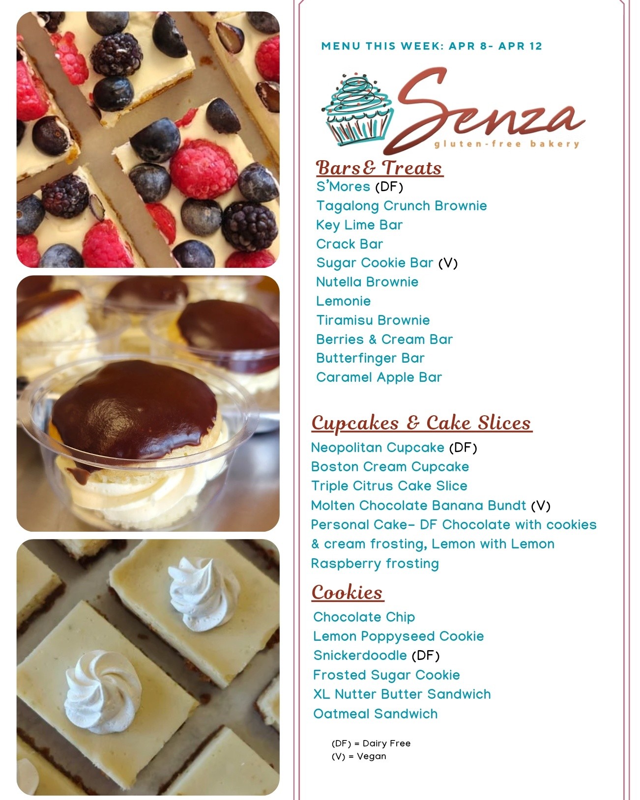 📋 This Week’s Gluten-Free Menu is HERE! 💫
Everything is 100% gluten-free and baked with love. Come grab your favorites while they last!