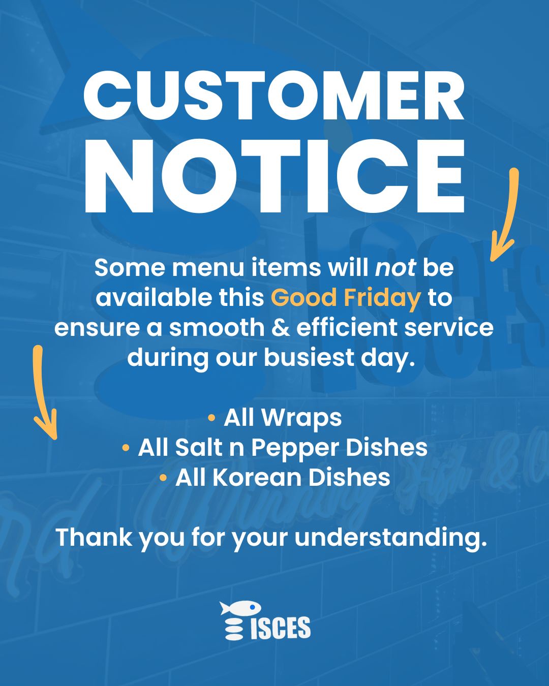 We can't wait to serve up your fish & chips tomorrow! π£
Thank you for understanding! π
#takeaway #fish #wirral #piscestakeaway #easter #localbusiness #goodfriday