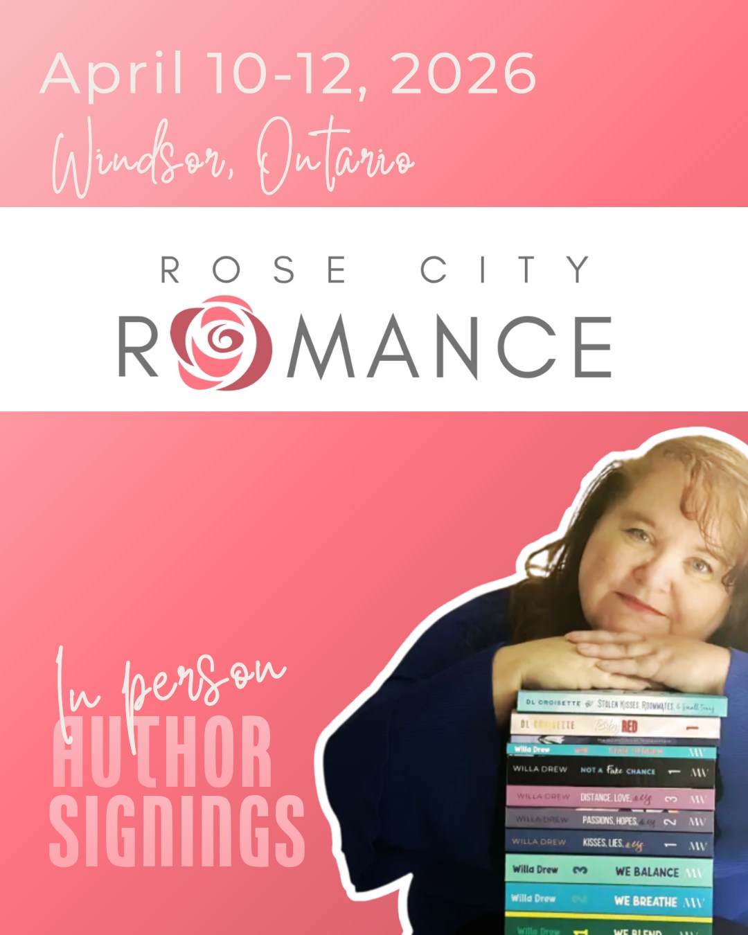 I'm on my way to Rose City Romance in Windsor, Ontario. Drop by the Ceasar's Windsor Hotel and say hi! Tickets at available at the door. (VIP is sold out)
@rosecityromance @willadrewauthor