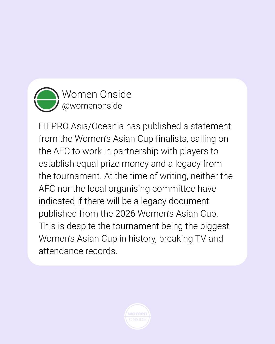 Women Onside supports these calls.