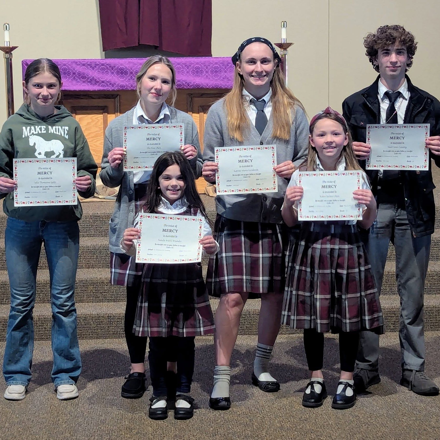 In March, our school turned its attention to the virtue of mercy: caring for those who suffer.
We are happy to recognize Noah, Kateri, Katrina, Natalie, Ellie, and Julia, who quietly and consistently showed hearts of compassion. Through thoughtful words, helping hands, and a readiness to notice those in need, they brought Christ’s mercy into our classrooms in real and meaningful ways.
Thank you for being gentle witnesses of love and reminding us all to look beyond ourselves, imitate Jesus, and care for others. 💙
#StScholasticaFamily