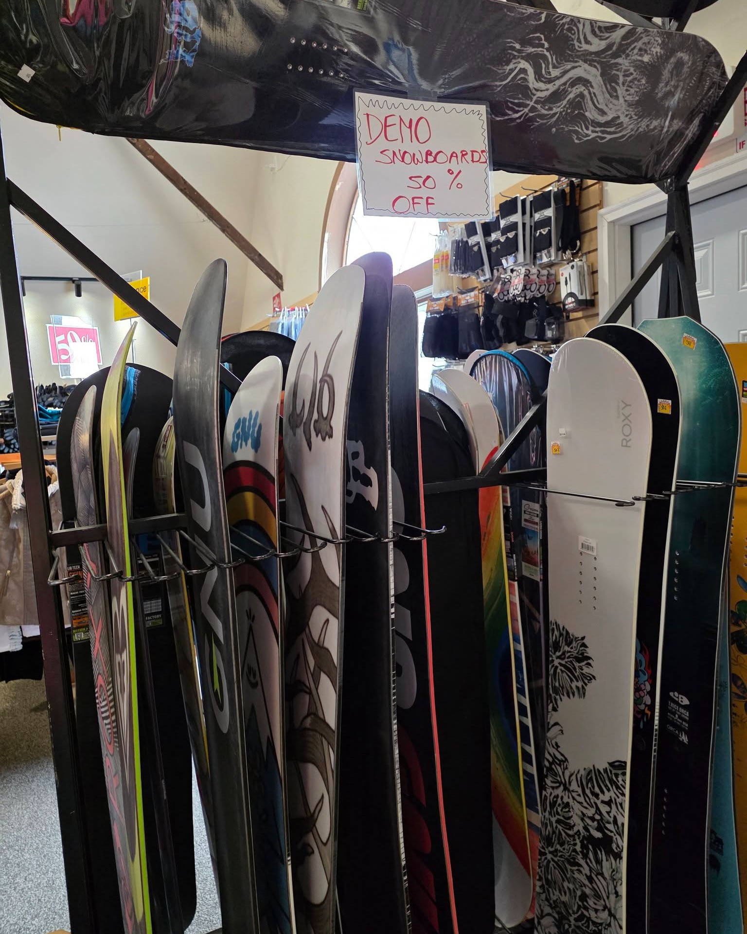 Demo snowboards at 50% off. GNU, Roxy, and more, ready for a new home at half the price.