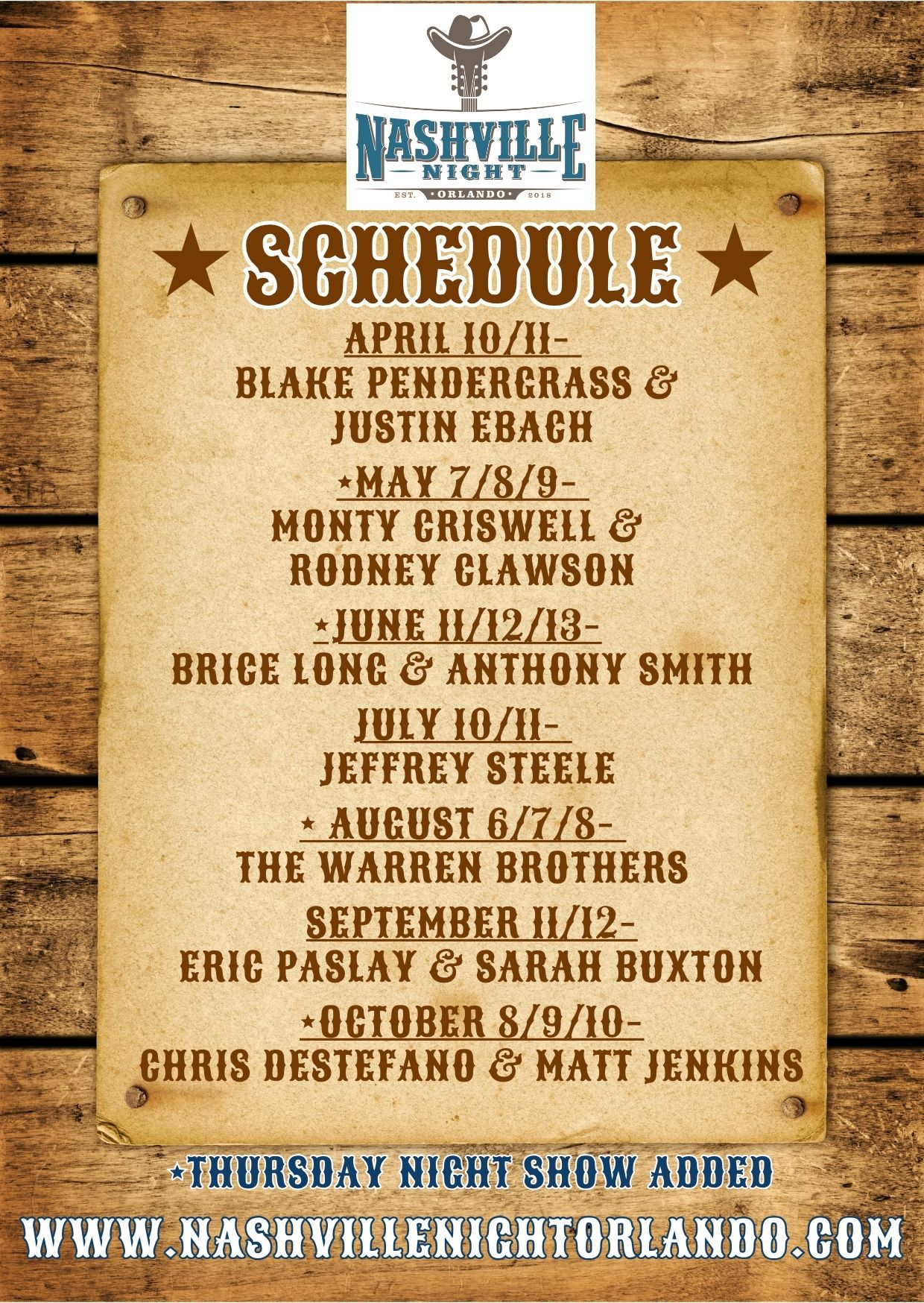 Nashville Night in Orlando returns after a full month off and we couldn’t be more grateful to be back! We are honored to announce the line up for the rest of the year bringing the spirit of Music City to an intimate, one-of-a-kind setting at @judsonslive
Because of you, the audience, we’re able to welcome some of Nashville’s very best songwriters into our community, including a Hall of Fame inductee! We are honored and humbled that the Nashville songwriting community chooses to bring their craft to Orlando.
Thank you, the audience, for creating such a magical experience, not just for these incredible songwriters, but for everyone in the room. The energy, the respect for the craft and the connection you bring each night is what makes this so special.
Save the dates… we’re in for a truly memorable run of shows.
THANK YOU!
@judsonslive
@drphillipsctr