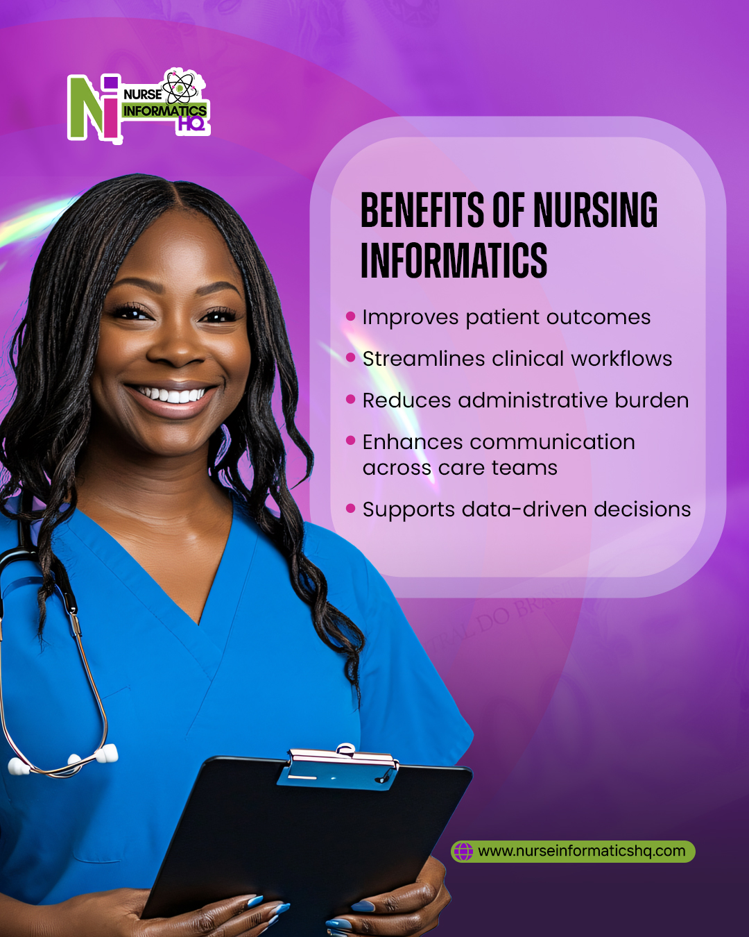 Benefits of Nursing Informatics 🩺💻
Discover how technology is transforming healthcare and improving patient care every day.
✔ Improves patient outcomes
✔ Streamlines clinical workflows
✔ Reduces administrative burden
✔ Enhances communication across care teams
✔ Supports data-driven decisions
Be part of a smarter, more efficient healthcare future.
👉 Learn more: www.nurseinformaticshq.com
#NursingInformatics #HealthcareInnovation #DigitalHealth #NurseLeaders #ClinicalInformatics #HealthTech #BetterCare #FutureOfHealthcare #DataDriven #NursingCareers