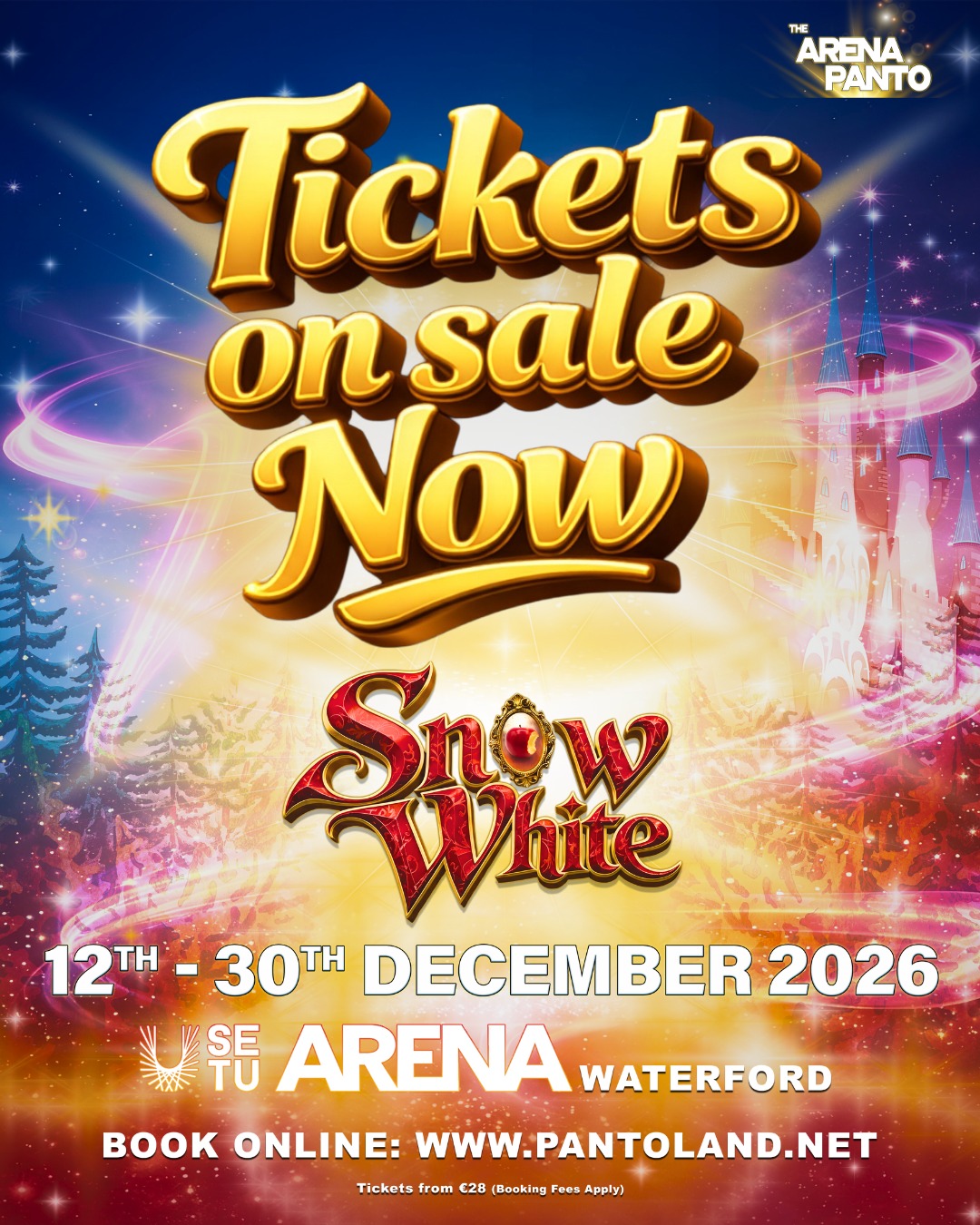 🎉✨ TICKETS ARE LIVE! ✨🎉
The wait is over… SNOW WHITE at SETU Arena is coming to dazzle, delight, and make your Christmas sparkle! 👑🍎
📅 12th–30th December
🎟️ Get your tickets NOW at pantoland.net
Don’t miss the biggest, funniest, most magical panto in the South East! Big laughs, incredible performances, and a fairytale adventure the whole family will love! 🌟
Grab the best seats before they are gone, the Arena Panto magic waits for no one! ✨
@setu_arena_ @winterval_waterford
#SnowWhitePanto #ArenaPanto #TicketsOnSale #ChristmasMagic #FamilyFun #WaterfordEvents #PantoSeason