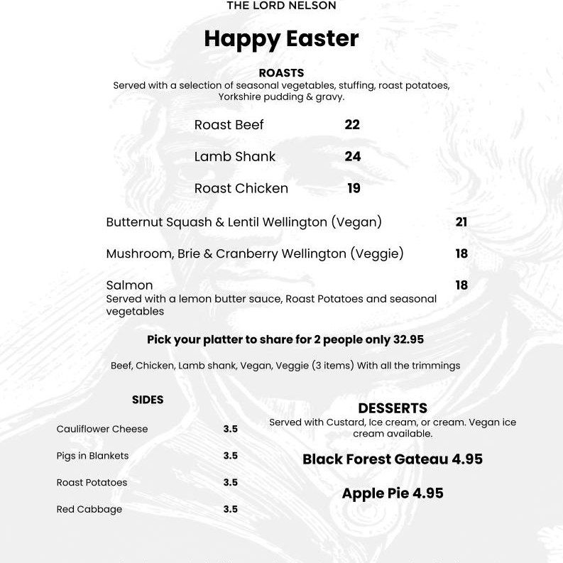 Book now for Easter Sunday to avoid disappointment ....................
