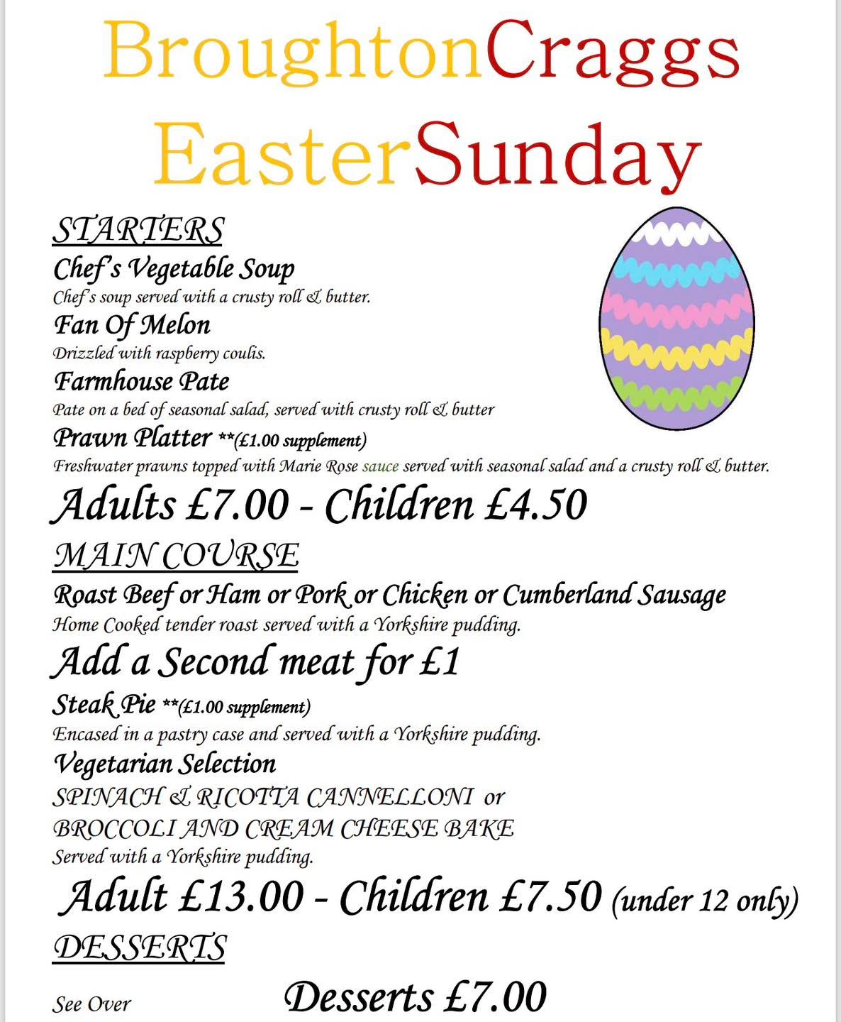 EASYER SUNDAY CARVERY
serving Sunday Afternoon from 12pm and Evening from 5pm
Takeaways available
Call or message to book now
01900 824400
Easter Sunday Tables still available
Please note - we are unfortunately having my increase Sunday carvery prices from Sunday after Easter to £13 for adult main corses
Thank you for your understanding