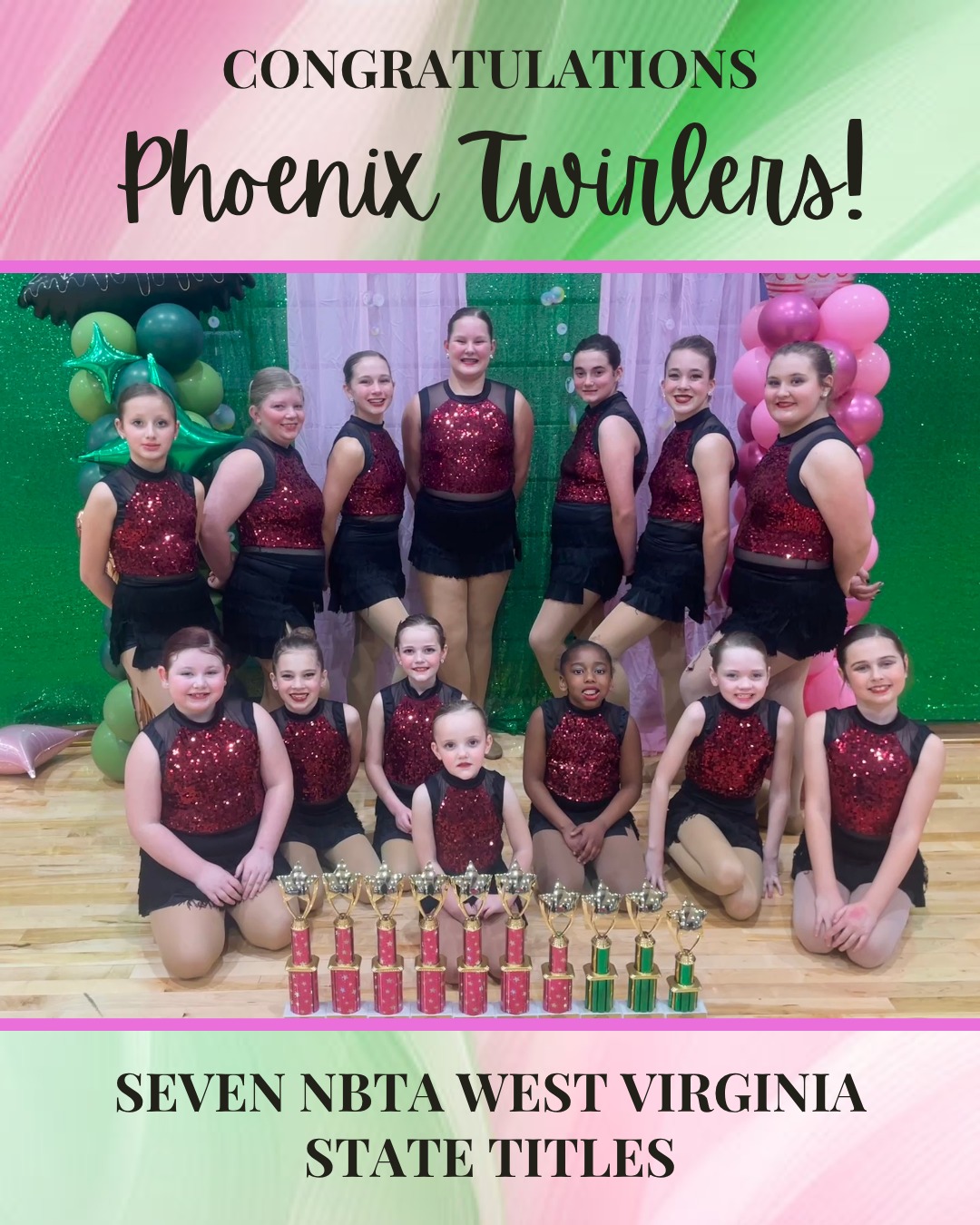 2026 NBTA WV State Championships... a "Wicked and Wonderful" day indeed!💚
So many team and individual goals were achieved this weekend and we could not be any prouder of every one of our girls.
Presenting your 2026 NBTA WV…
🏆Junior Large Halftime Show Twirl State Champions
🏆Youth Large Halftime Show Twirl State Champions
🏆Primary Large Halftime Show Twirl State Champions
🏆Youth Small Halftime Show Twirl State Champions
🏆Primary Small Halftime Show Twirl State Champions
🏆Youth Small Pom State Champions
🏆Beginner Youth Small Twirl Team State Winners
🥈State First Runner Up: junior small halftime show twirl
🥈State First Runner Up: junior small dance twirl
🥈State First Runner Up: junior small pom
The hard work is paying off! Congratulations to all of our twirlers as well as our friends from across the state, everyone did a fantastic job making it a great day of twirling. Come back tomorrow to check out what an awesome job our soloists did!🤩