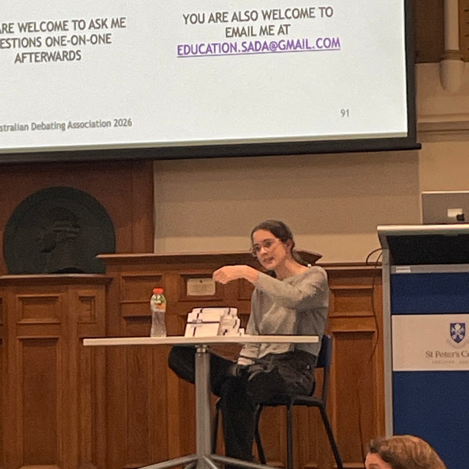 And that was a wrap on our 2026 Education Evenings. Three sessions were presented by the SADA's 2026 Education Officer and 2023-2025 State Team alumni Isabella Teague to a total of over 250 audience members, including debaters, coaches, teachers, parents and grandparents. Thank you to St Peter's College for generously providing the venue, and thank you to everyone who attended, especially the debaters for their witty contributions in various Activities and keen questions during Q&A segments!
Video recordings of all three sessions, together with links to relevant slideshows, are now up on our YouTube channel @SADebatingAssoc.
We are so excited to see you all again soon for the 2026 season!