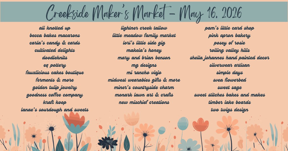 We are so excited to announce the maker's for this years market! Stay tuned for more info on each of these extraordinary creators! Don't forget to mark your calendars for Saturday May 16, 2026 - 9am to 2pm 🌸😍
#creeksidegreenhousesmn #creekside #makersmarket