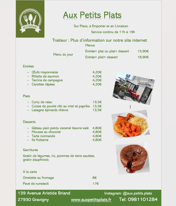 Menu du jour Mercredi 1er Avril.