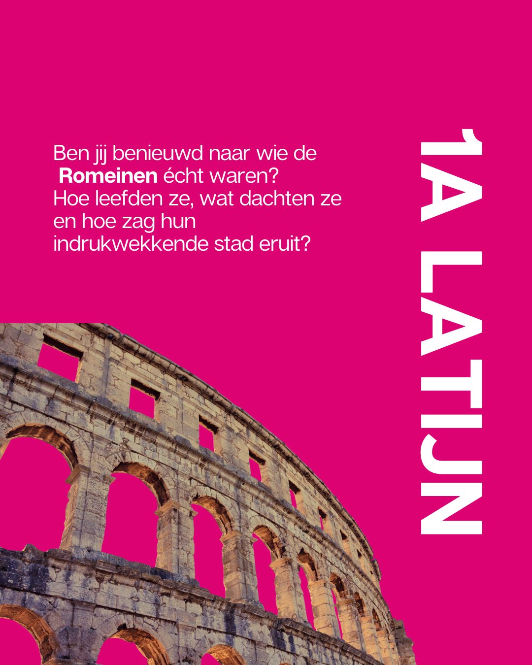 𝗥𝗶𝗰𝗵𝘁𝗶𝗻𝗴 𝗶𝗻 𝗱𝗲 𝗸𝗶𝗷𝗸𝗲𝗿: 𝟭𝗔 𝗟𝗮𝘁𝗶𝗷𝗻 🏛️
Benieuwd hoe de échte Romeinen leefden? In Latijn duik je in hun wereld: van indrukwekkende steden tot hun manier van denken 🏺
Je ontdekt de taal via boeiende teksten van o.a. Caesar en Ovidius 📜
Wist je dat Latijn nog altijd leeft in talen zoals Nederlands, Frans en Engels? 🌍
Zo versterk je niet alleen je taalkennis, maar train je ook je denkvermogen 💡
👉 Analyseren, vertalen en verbanden leggen…
Kortom: met Latijn groei je uit tot een echte taalexpert!