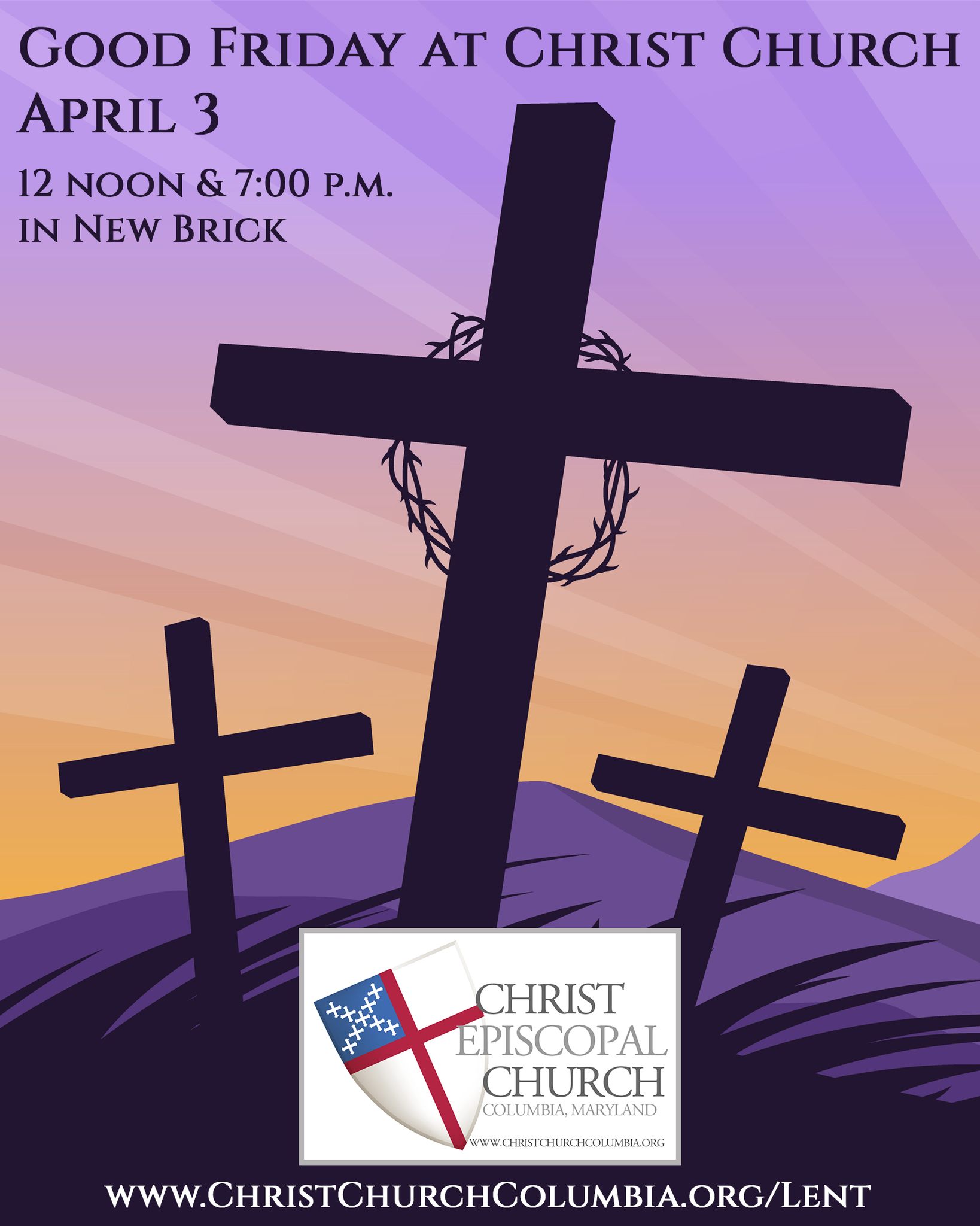 GOOD FRIDAY AT CHRIST CHURCH - Today, April 3
12:00 and 7:00 p.m. in New Brick
Christians throughout the world recall Good Friday as the day upon which Jesus died. As it remembers the great sinfulness of man, it also points to the glory and love of God. It is most somber in its offering, and includes the Veneration of the Cross, another ancient custom of the Church. A plain wooden cross is carried into the church and is held before us. The congregation is then invited to come forward in reverence of the cross, by touching the wood, a simple bow, a genuflection, or the act of kissing the wood of the cross.
The noonday service lasts one hour and draws our attention to the extraordinary love that God has for each of us in giving His son to die on the cross. The evening service is slightly longer, as we also receive communion from the Sacrament Reserved. Church tradition prohibits the celebration of the Eucharist on this day.
YOU ARE ALWAYS WELCOME AT CHRIST CHURCH.
Check out all of our Easter weekend services and gatherings at https://www.christchurchcolumbia.org/holyweek
#goodfriday #lent #episcomd #holyweek #GatherWithUs #youarewelcome #everyoneiswelcome