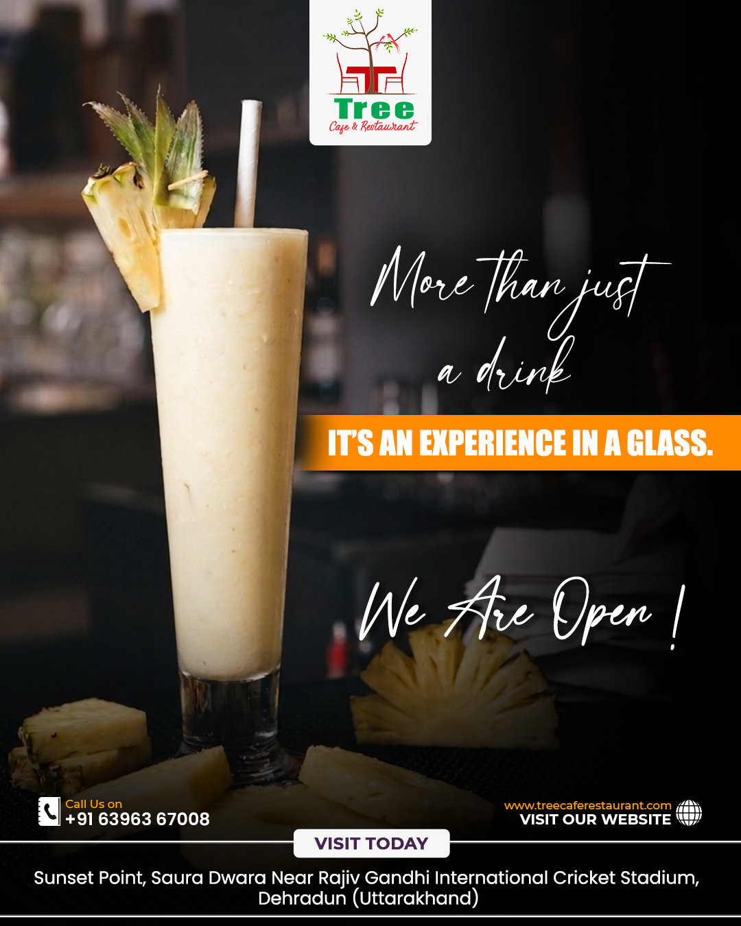 More than just a sip it’s a whole vibe in a glass 🍹✨
Fresh, creamy, and crafted to perfection your perfect chill partner is waiting!
We’re open and ready to serve happiness, one glass at a time. 💛
Visit today and treat yourself to something refreshing!
#TreeCafe #CafeVibes #FreshDrinks #SummerSips #DehradunEats #CafeLife #DrinkLovers #OpenNow #foodieheaven